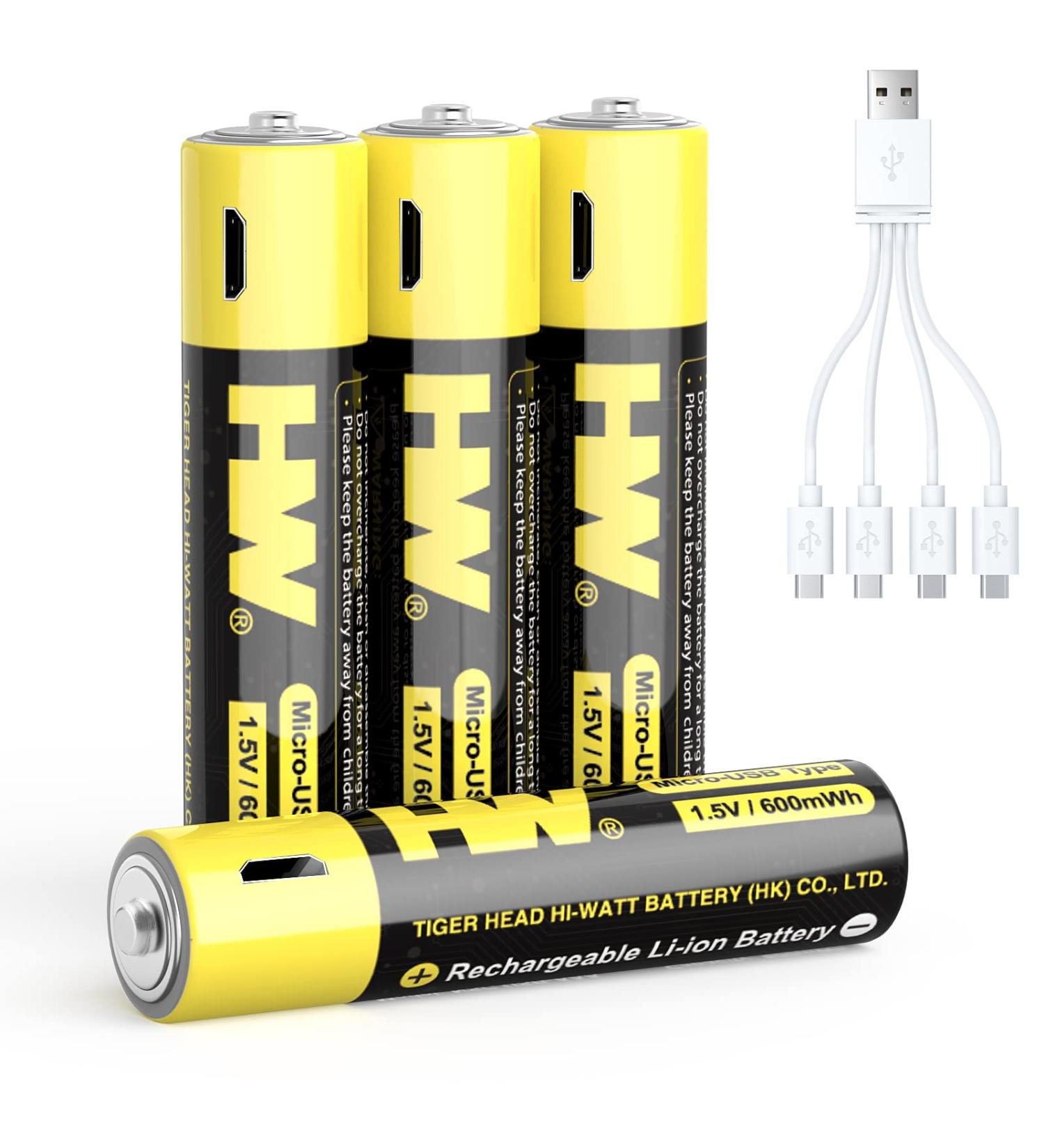 HW Rechargeable Li-ion AAA Battery - Fast Charge 1.5V 1000 Cycles USB Cable Included 4 Pack - Buy Online on GoSupps.com