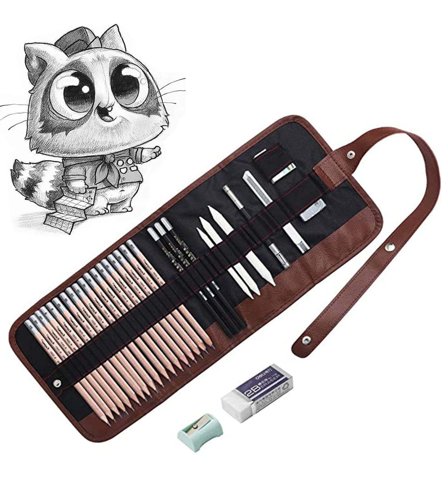 30-Piece Sketching Pencil Set with Graphite and Charcoal Pencils - Complete Artist Kit for Drawing, Sketching, and Shading - Includes Erasable Pen and Paper - Sketch Pencils Set - Buy Online on GoSupps.com