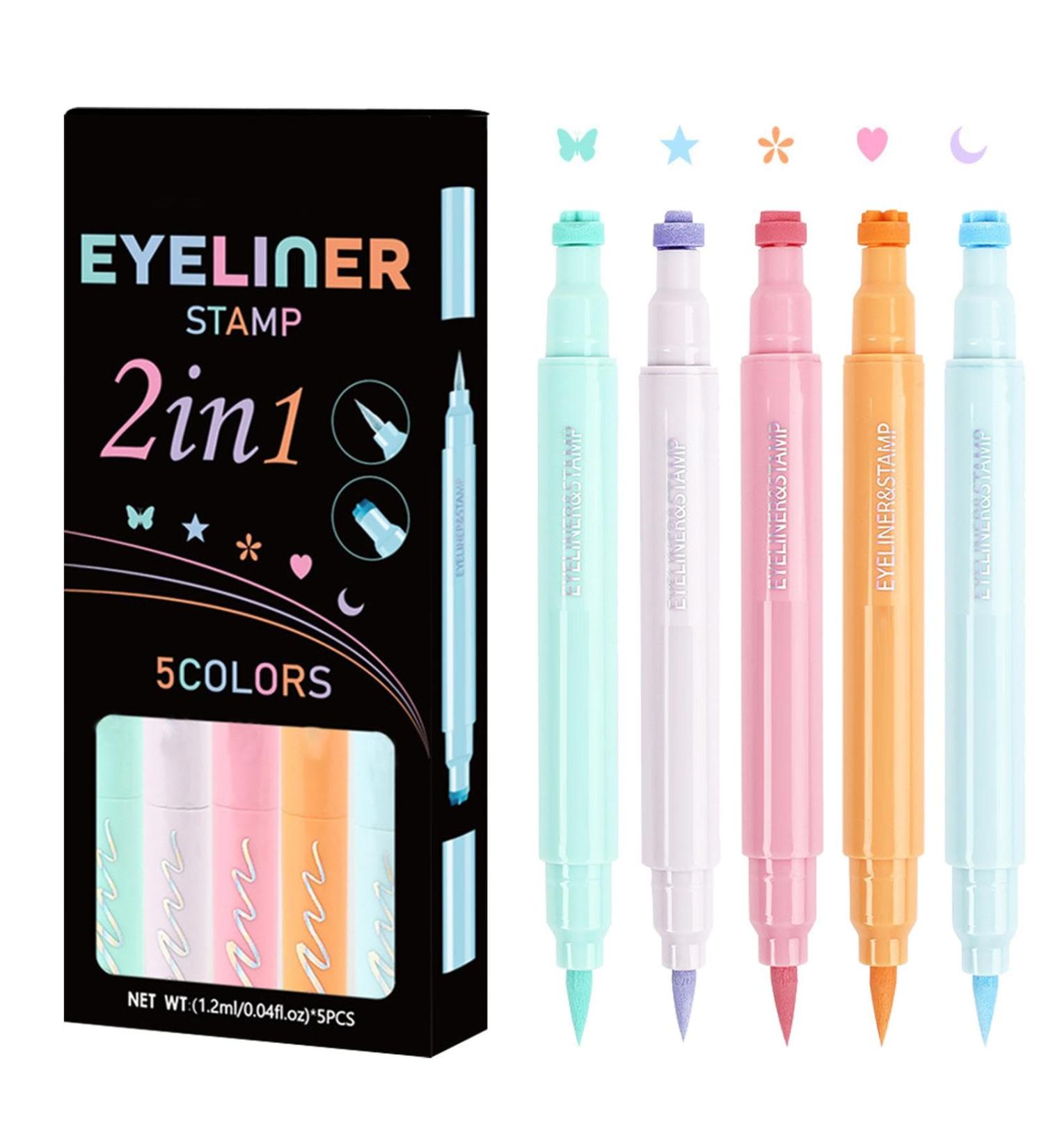 Winged Eye Liner Stamp | Waterproof Quick-Drying Sweat-Proof Eye Liner Stamps Star Moon Heart Flower Colorful Winged Eye Liners Double Ended 2-in-1 Eye Makeup Pen for festival makeup - Buy Online on GoSupps.com