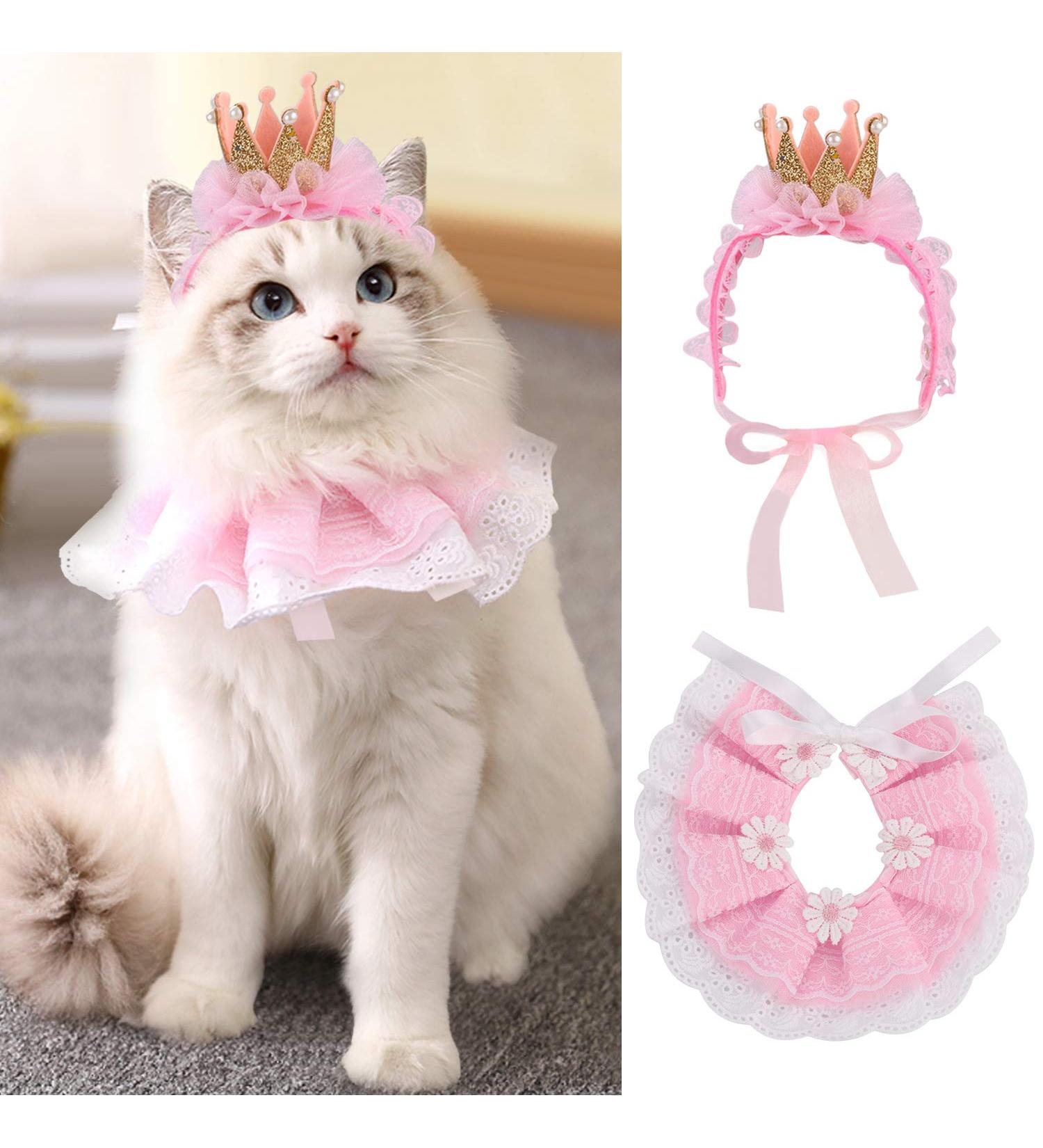 Legendog Princess Cat Bandana Crown Costume Set for Birthday Parties Pink