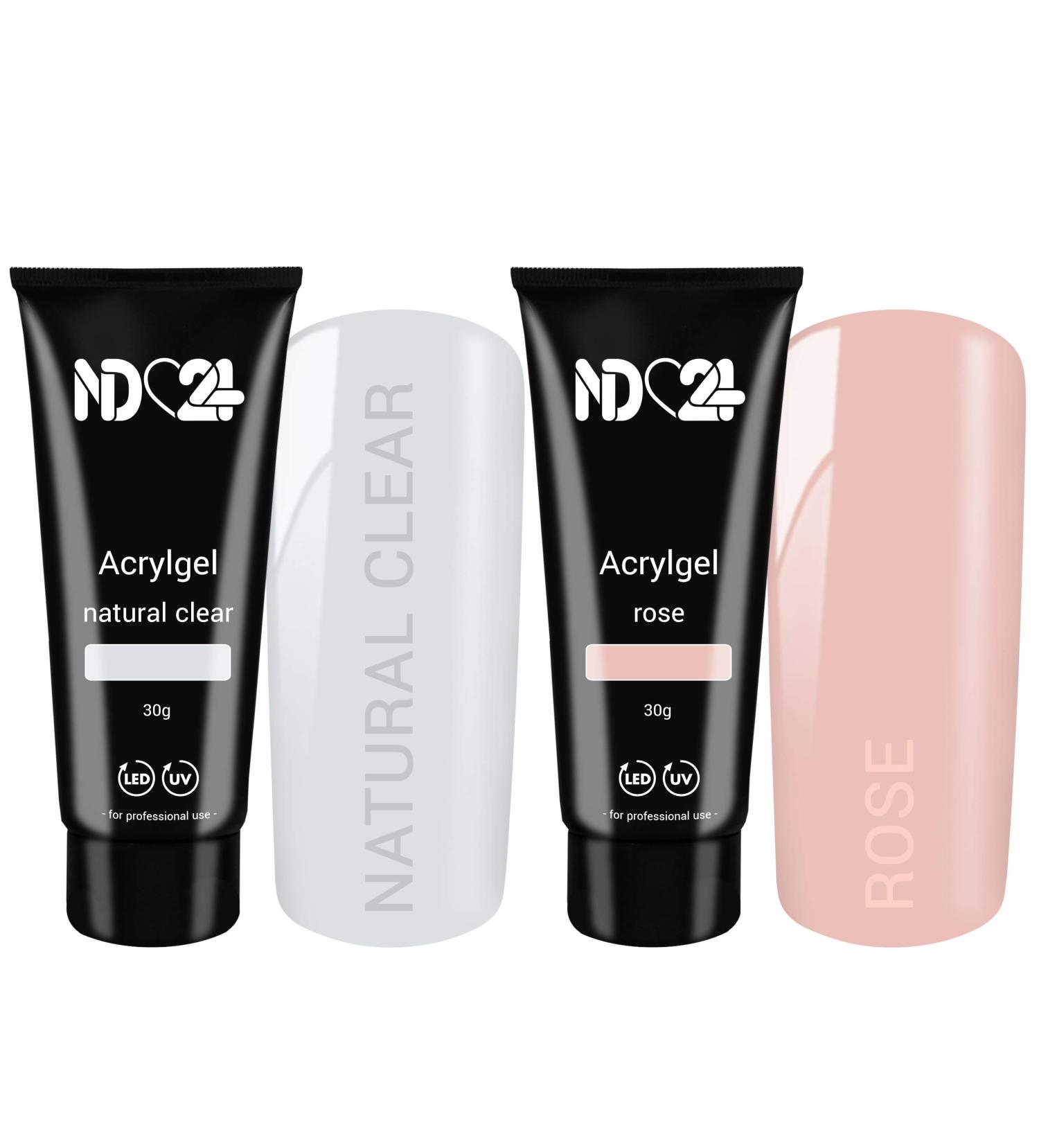 Poly Acrylic Gel Tube Set - Clear & Rose (2 x 30g) | Premium Nail Art Supplies - International Shipping Available - Buy Online on GoSupps.com