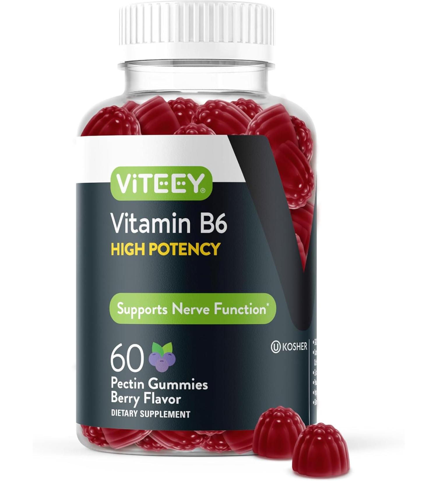 Viteey B6 Vitamins for Mood & Nerve Function Support Vitamin B6 Gummies 100mg for Adults & Teens Gummy - Berry - 7.58 Oz - Buy Online on GoSupps.com