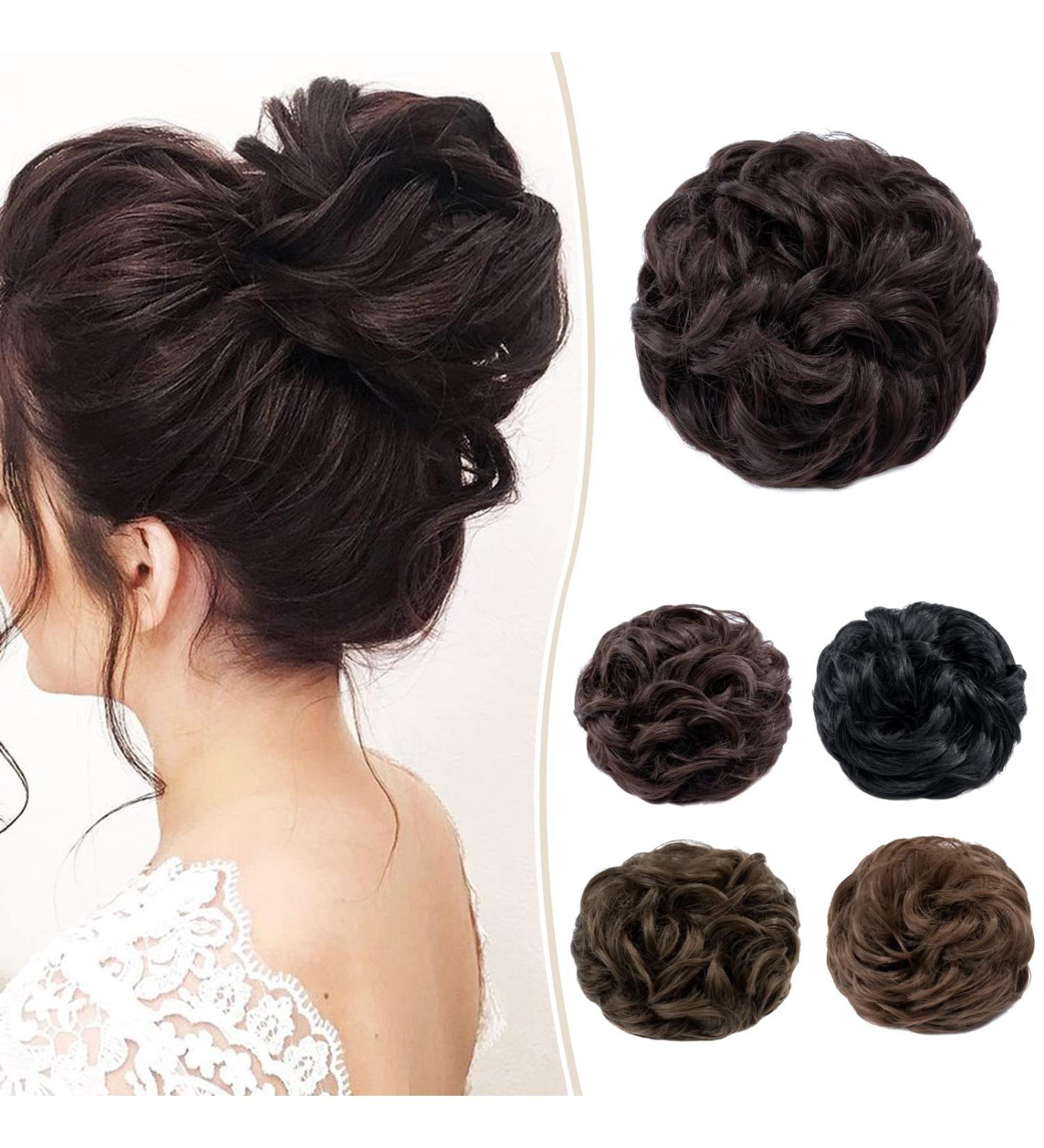 Silk-Co Hairpiece with Elastic Band - Wavy Soft Bun Hair Extensions 55g Dark Brown Curly Thickening Messy Bun Updo - Buy Online on GoSupps.com