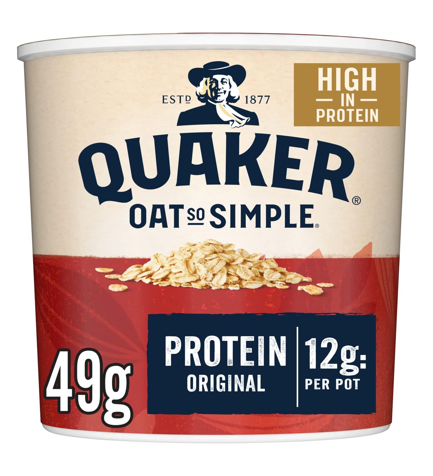 Quaker Oat Protein Original Porridge Pots 6 x 49g - High-Protein Breakfast Instant Oats - Buy Online on GoSupps.com
