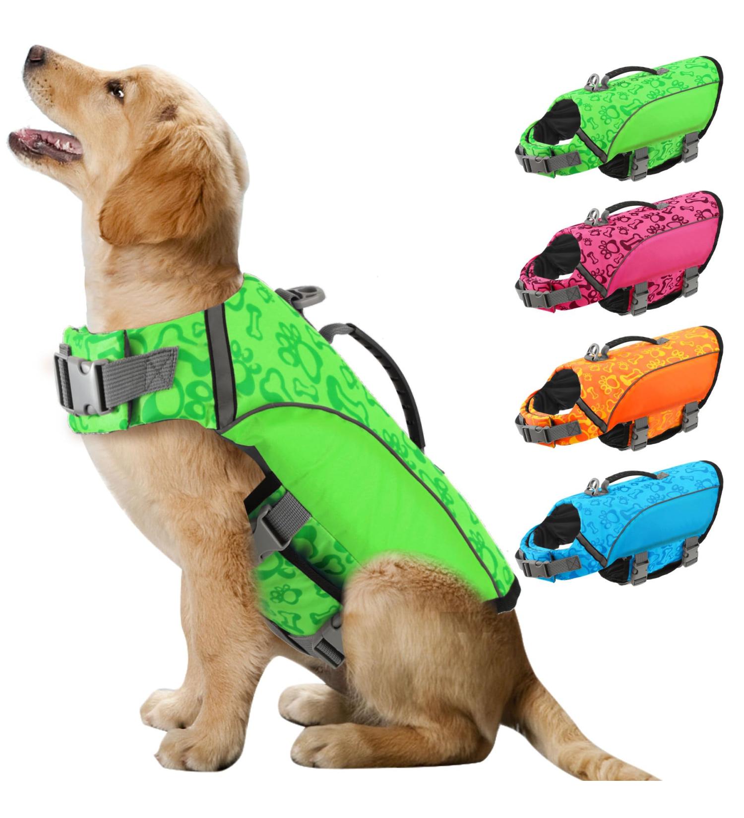 Alagirls Adjustable Pet Life Jacket for Dogs | Ripstop Dog Life Vest with Rescue Handle | Sizes S to L - Green - Buy Online on GoSupps.com