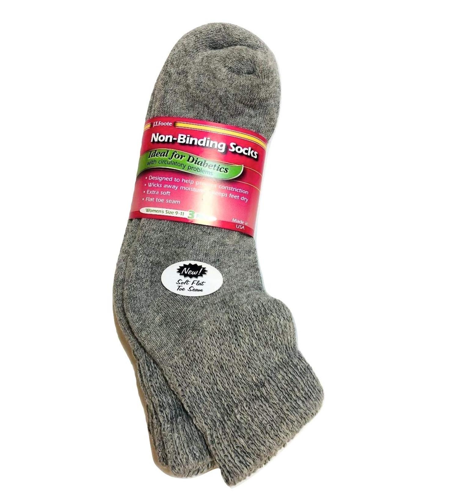 J.T. Foote - Non Binding Diabetic Socks Low Cut Ped Ladies 3pk - Heather Size 9-11