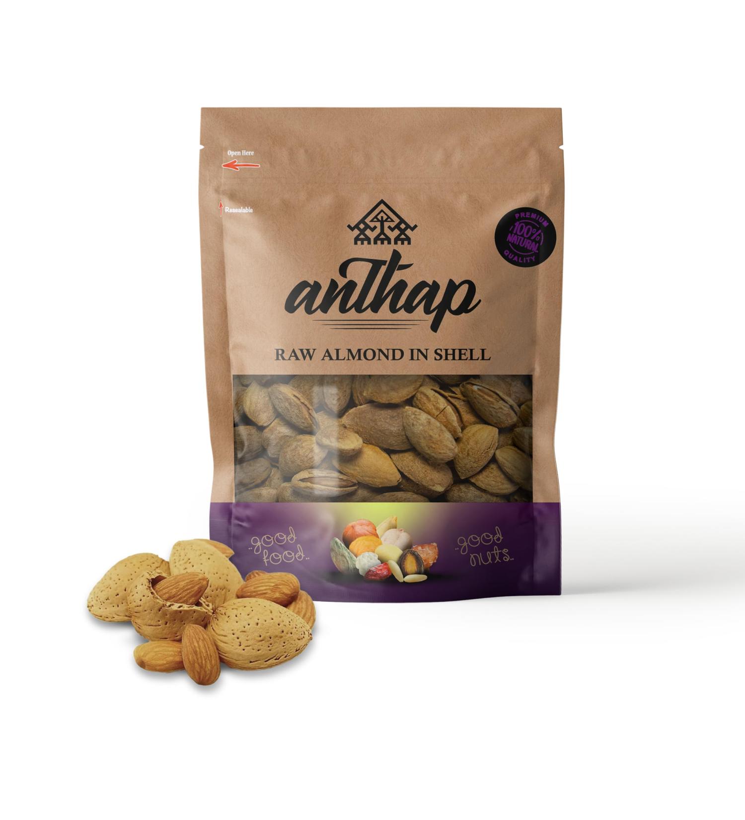 Anthap Raw Almond in Shell 700g - 100% Natural Healthy Snack Gluten Free Vegan Californian Almond Rich in protein and fibre