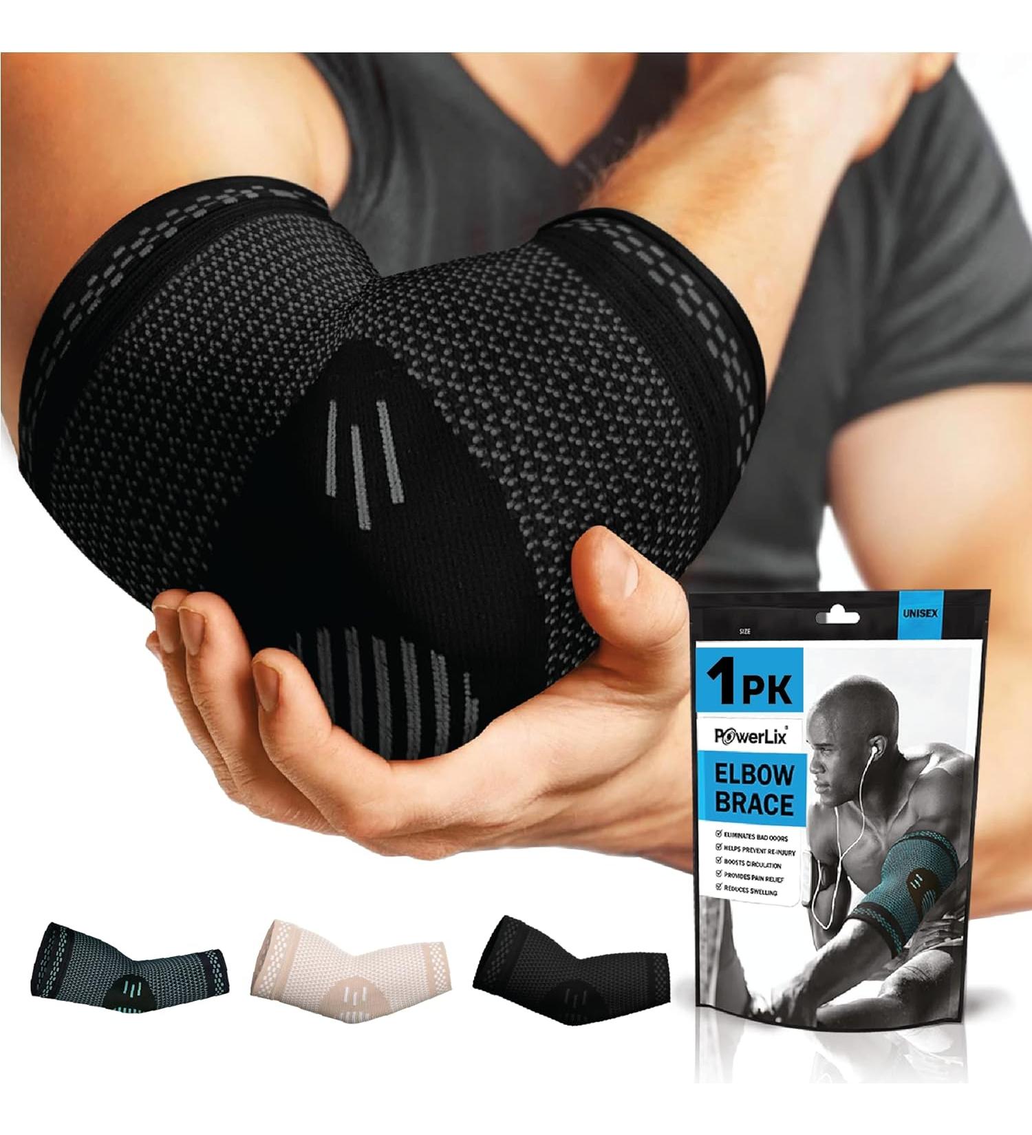 POWERLIX Elbow Brace Compression Support Sleeve for Tendonitis - Large - Black - Buy Online on GoSupps.com