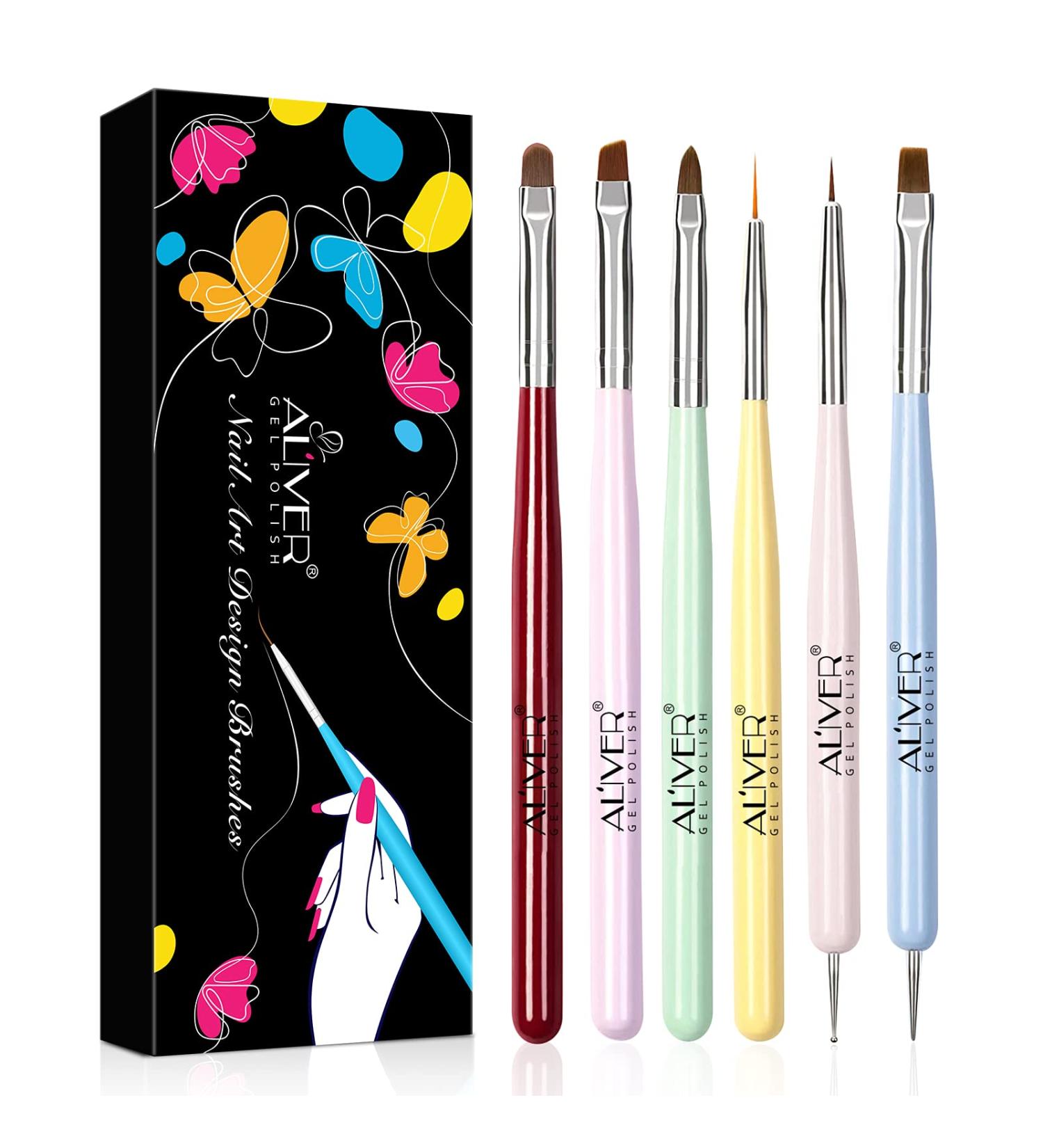Nail Art Brush Set - 6 Pieces Gel Polish Design Pen Liner Brush & Dotting Tools for Perfect Nail Art - Buy Online on GoSupps.com