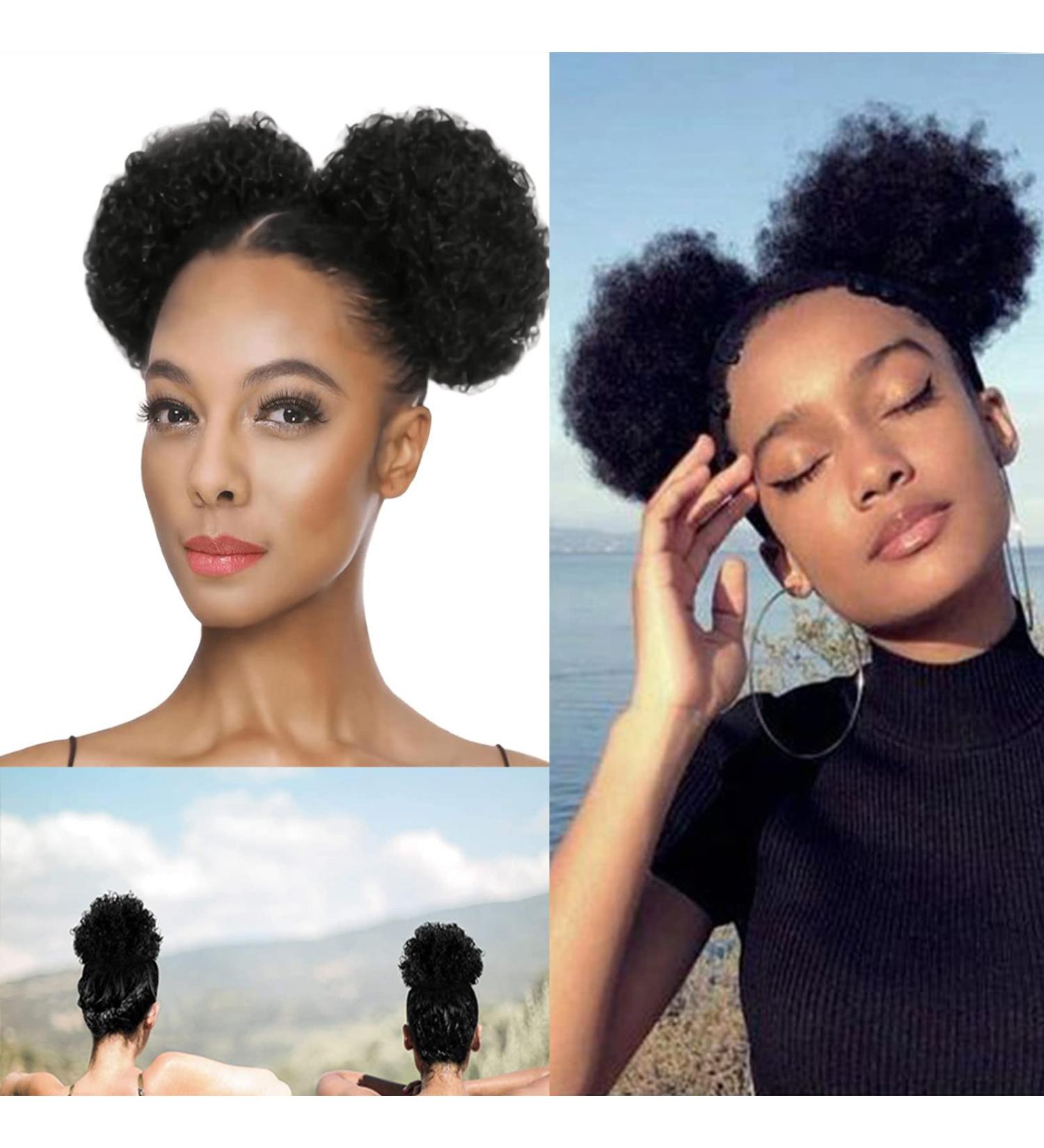 Afro Puff Drawstring Ponytail for Black Women Short Kinky Curly Afro Ponytail Synthetic Hair Afro Bun Drawstring Ponytail for Women(small size(Pack of 2) natural black(2#) small size(Pack of 2) natural black(2#) - Buy Online on GoSupps.com