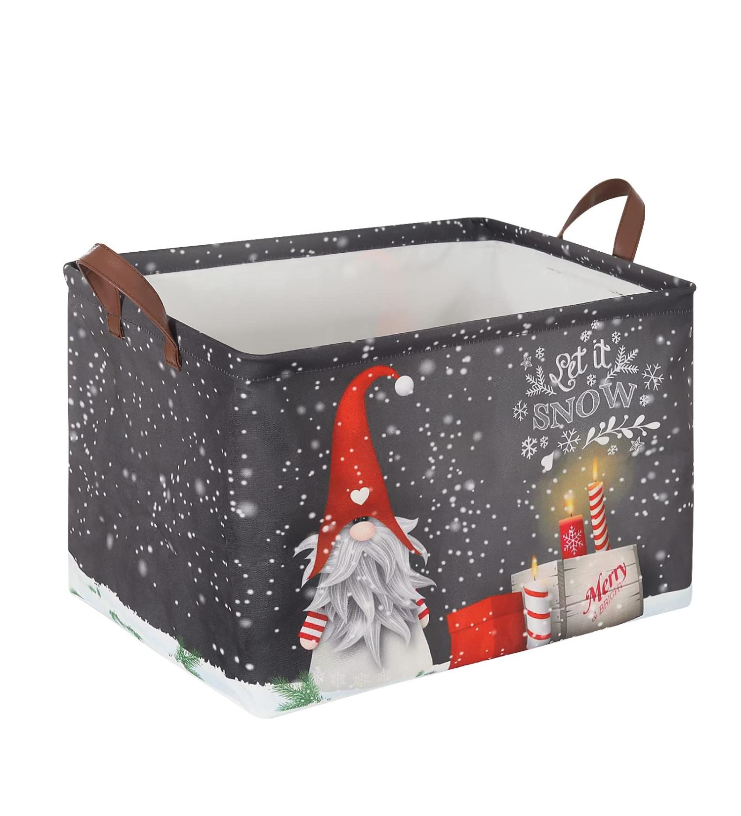 Christmas Gnome Snowflake Storage Bin Basket | Collapsible Waterproof Canvas Box with Leather Handles | Perfect for Toys, Clothes, Nursery Room | Gift Basket - 01Xmas Gnome - Buy Online on GoSupps.com