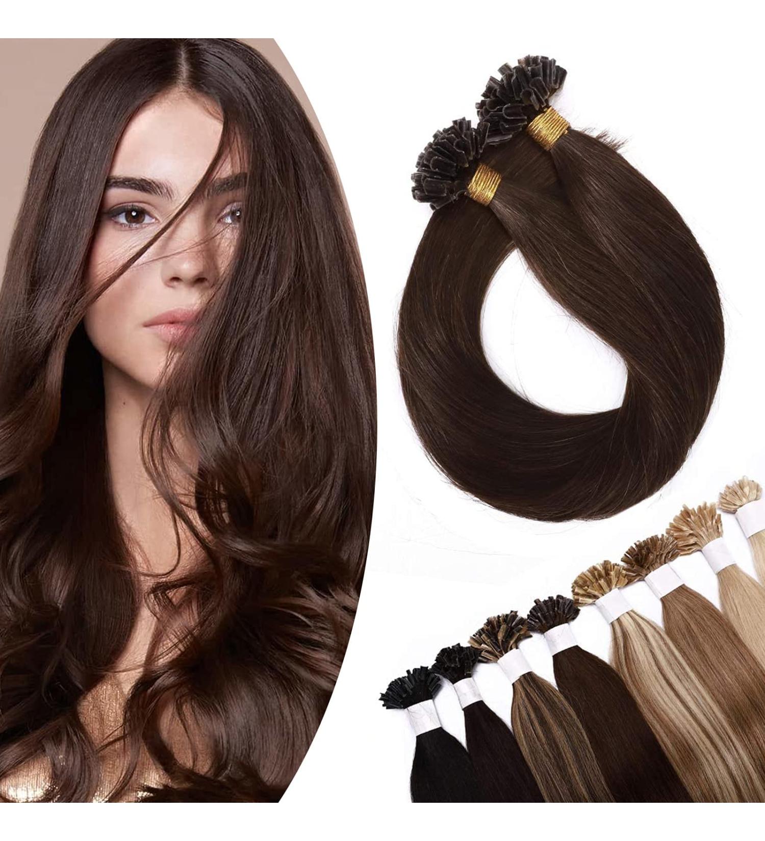 Buy Real Hair Extensions - Keratin U-Tip Bondings 100 Strands Medium Brown #4 18 (45cm) - Premium Quality Human Hair - Buy Online on GoSupps.com