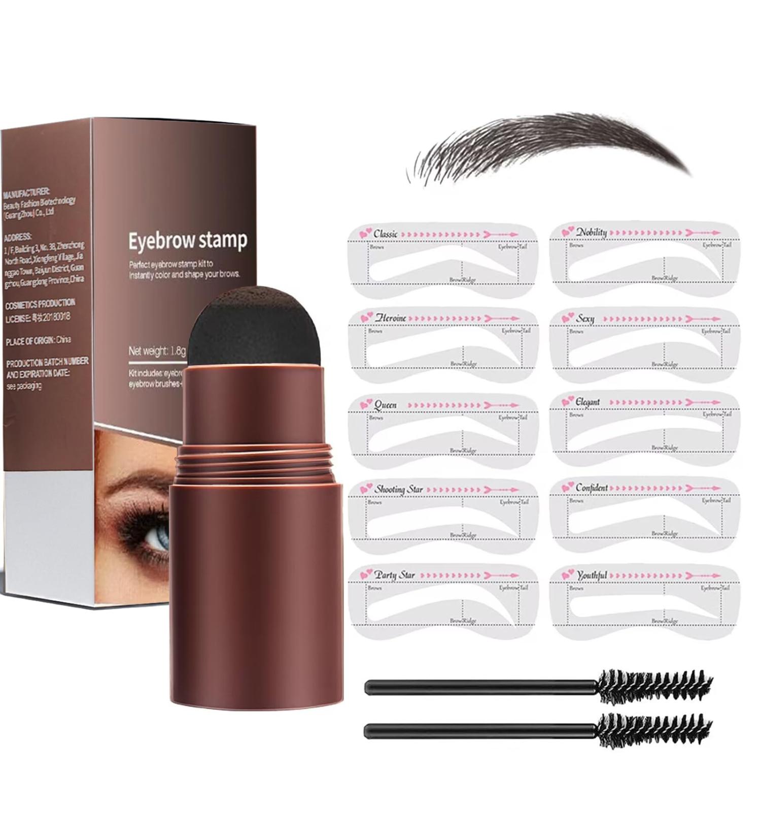 Eyebrow Powder Stamp Set - Reusable Brow Stamp with Brushes & Stencils for Perfect Eyebrow Shape | Home Salon Makeup Tool (Black) - Buy Online on GoSupps.com