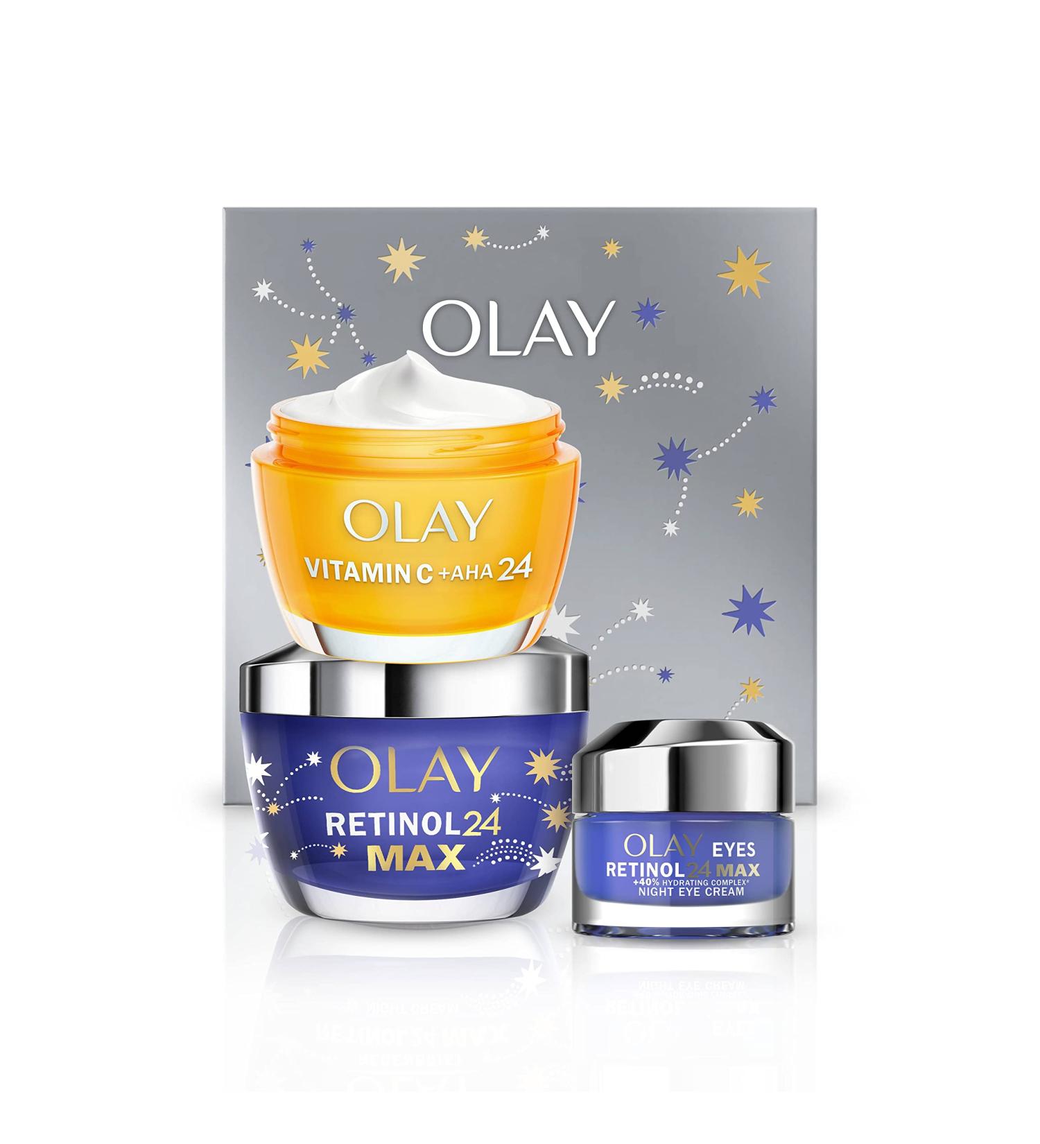 Olay Moisturiser Gift Box Womens Skin Care Gift Sets & Kits Vitamin C + AHA 24 Face Cream 50ml Retinol 24 MAX Night Cream 50ml & Eye Cream 15ml For Smooth & Glowing Skin - Buy Online on GoSupps.com