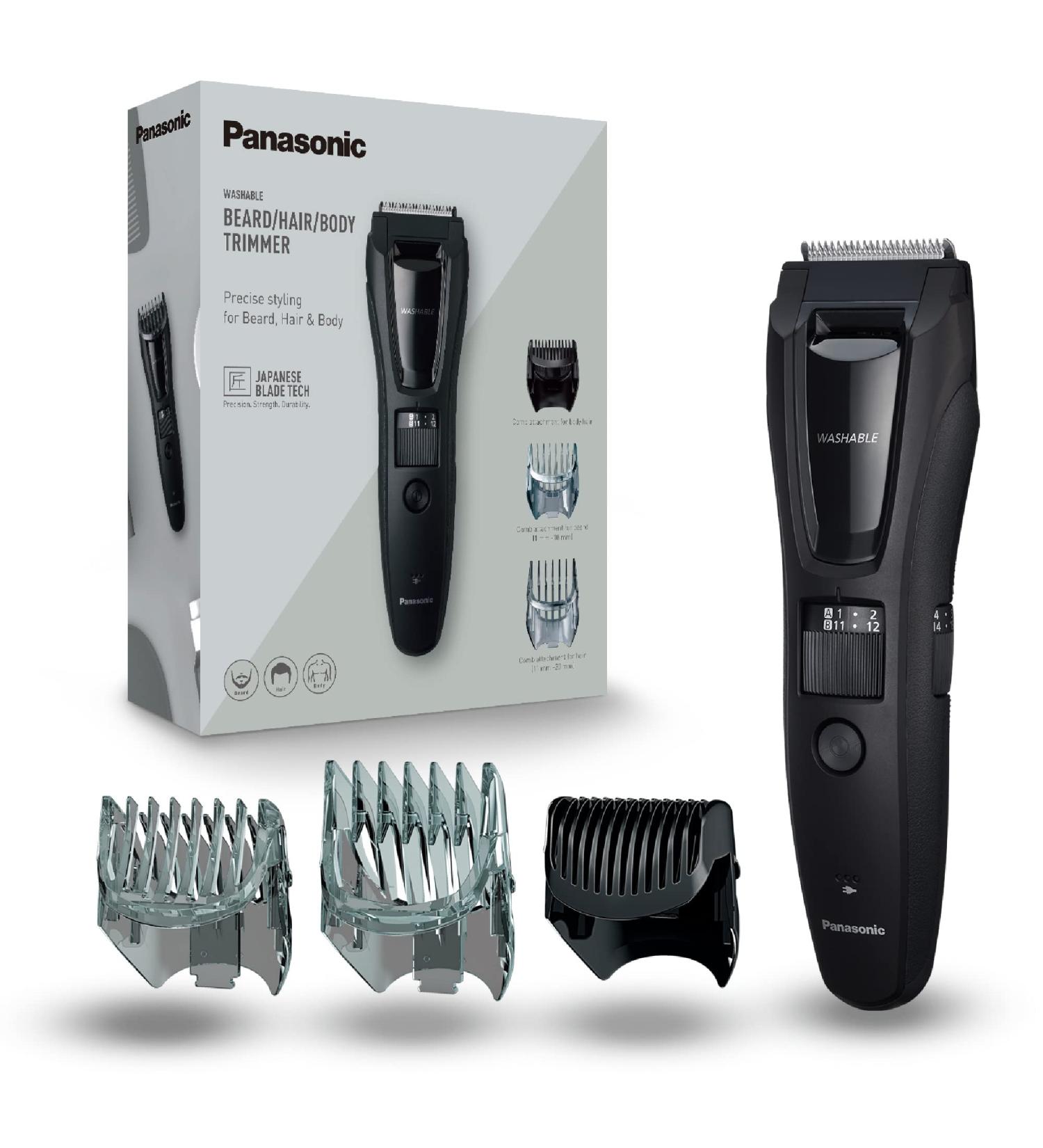 Panasonic ER-GB61-K503 Trimmer for Men - 3 in 1 Rechargeable Beard Body & Head Grooming | Stainless Steel Long Battery Life 39 Settings 3 Accessories - Black/Silver - Buy Online on GoSupps.com