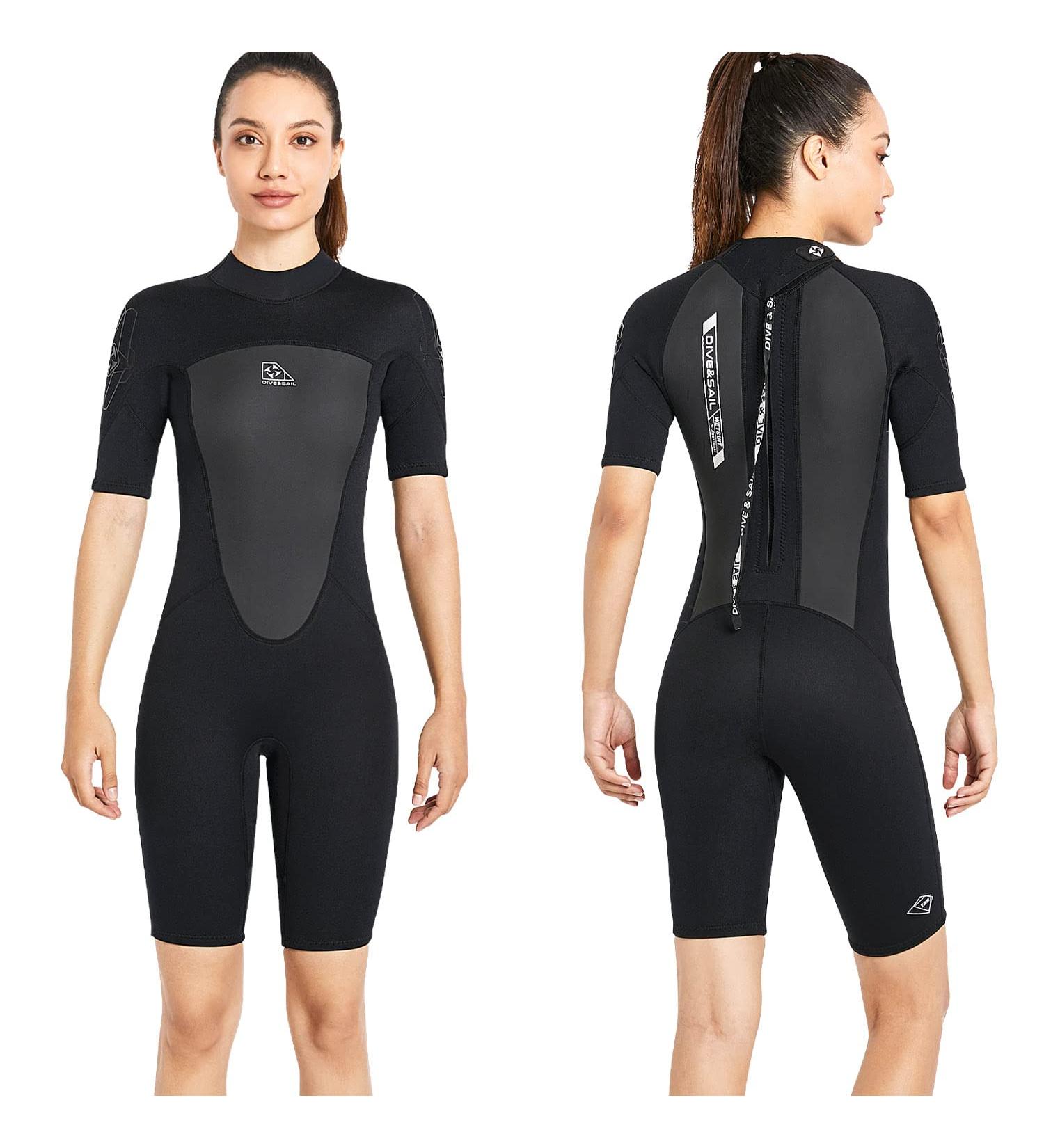 Shorty Wetsuit Men Women 2mm Neoprene Back Zip Spring Suit | 2097BK Women's Black X-Large - Buy Online on GoSupps.com