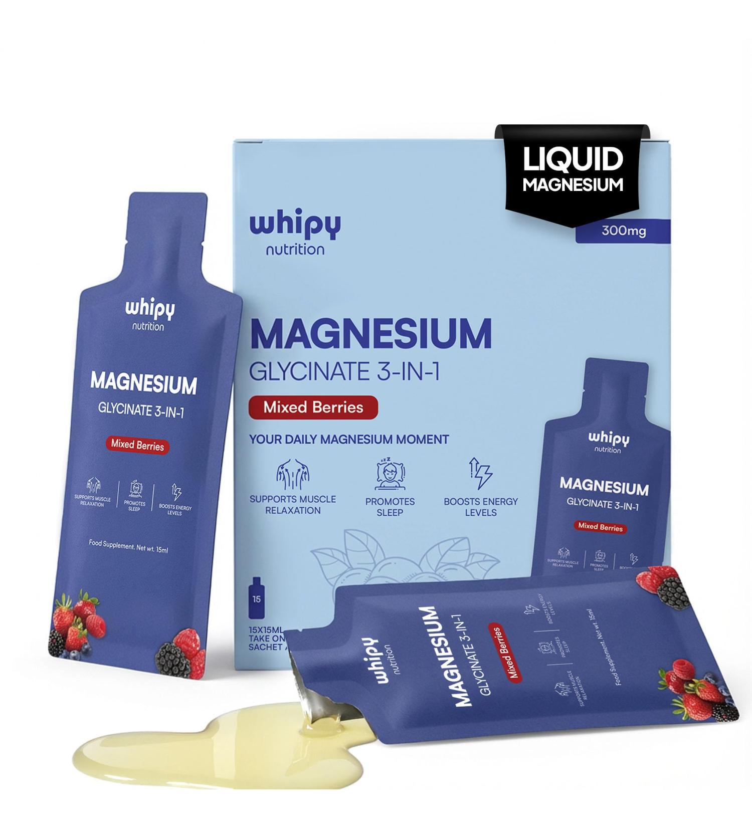 Liquid Magnesium Glycinate On The Go 3 in 1 Magnesium Citrate Liquid Malate Liquid Magnesium Supplement to Supports Sleep Calm Muscle Recovery Energy & Fast Absorbing Travel Friendly15 Sachets - Buy Online on GoSupps.com