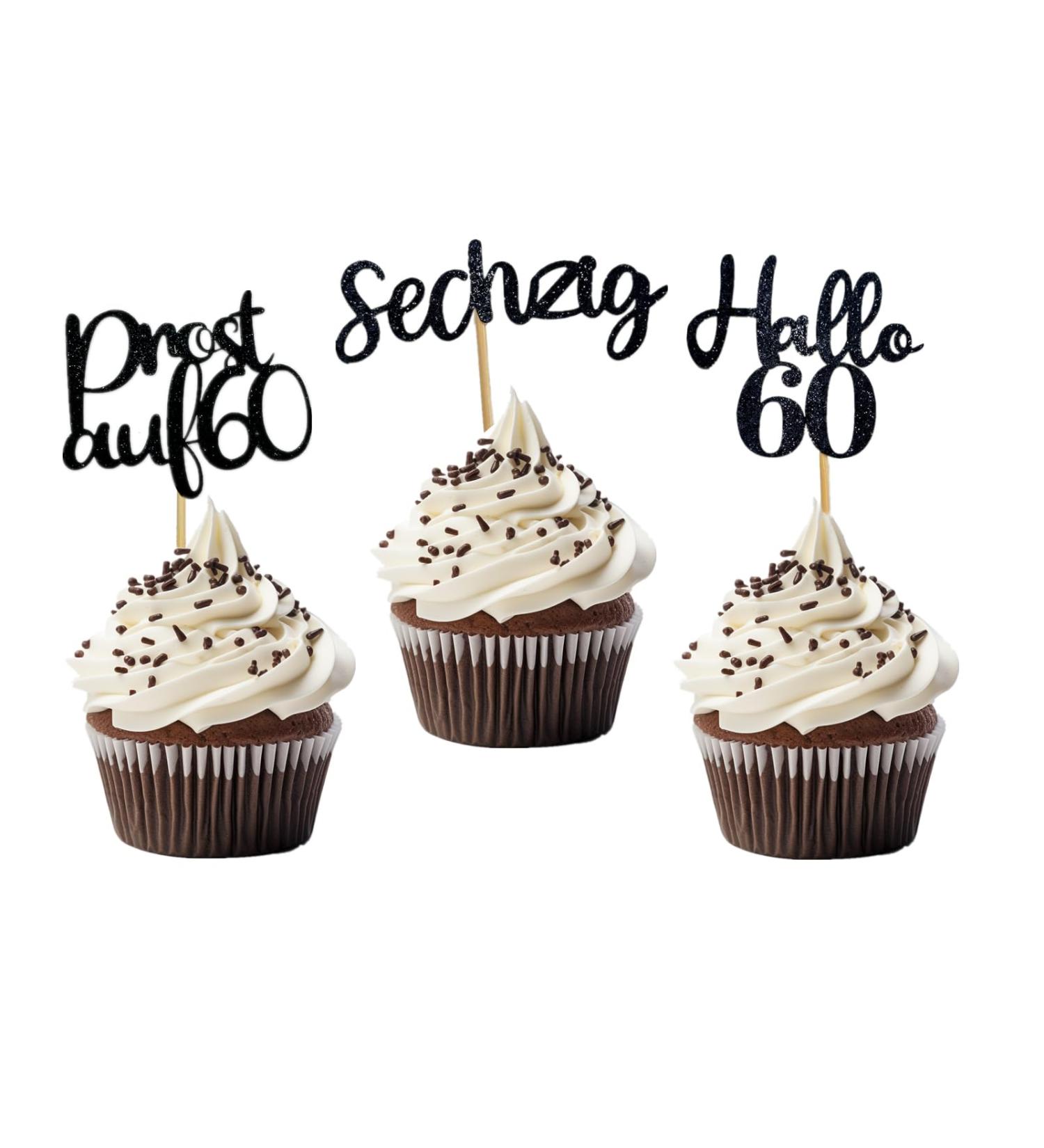 LOINFE Birthday Cupcake Toppers Pack of 24 Cake Toppers Birthday Happy Birthday 60 Years Cake Decoration Cake Decoration for Party Decoration Cake Decorations (Black) - Buy Online on GoSupps.com