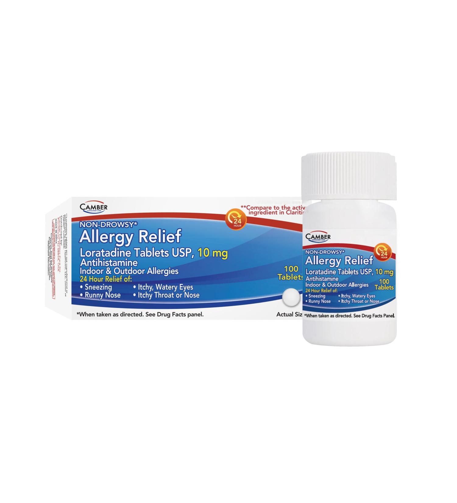 Camber Loratadine 10mg Allergy Pills Antihistamine 24 Hour Non Drowsy Allergy Relief (100 Tablets) - Buy Online on GoSupps.com