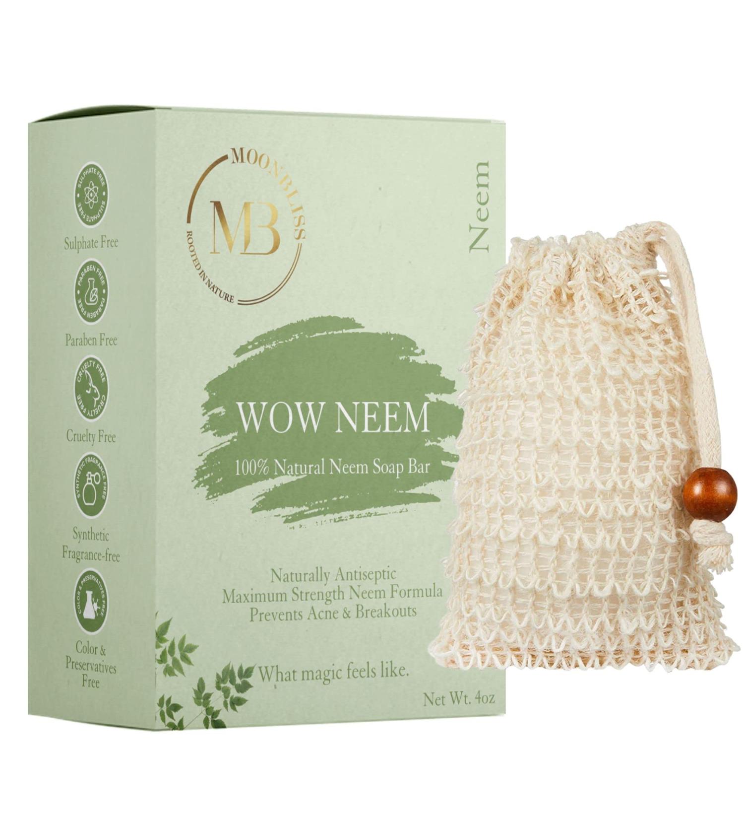 Organic Neem Soap Bar with Essential Oils - Antifungal, Moisturizing, Acne Relief | For Dry, Itchy Skin | Includes Free Exfoliating Bag - Buy Online on GoSupps.com