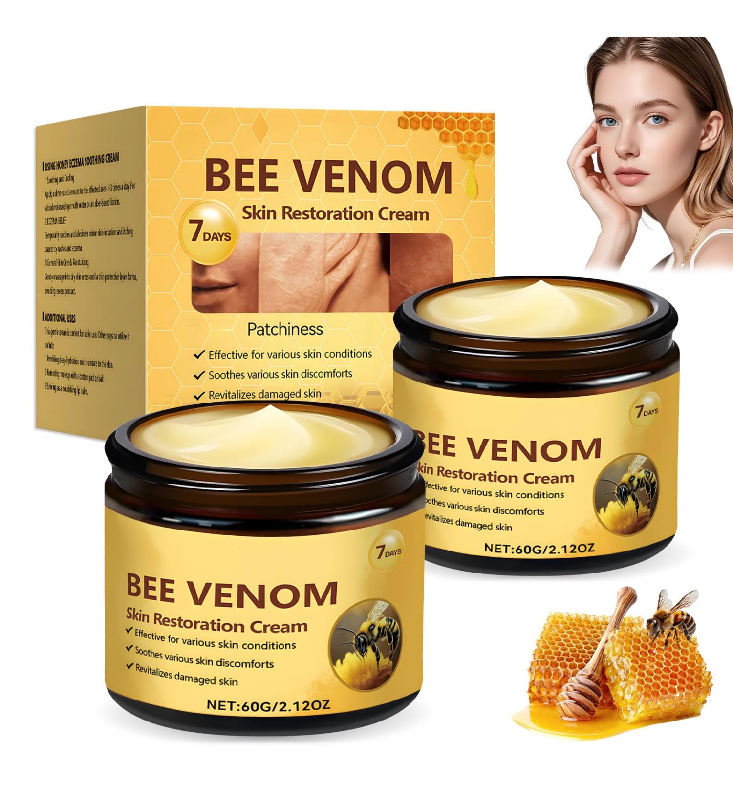 Bee Venom Skin Restoration Cream Professional Bee Venom Cream Reducing The Appearance Of Blemishes Wrinkles And Fine Lines Natural Moisturizer for All Skin Types (2Pcs) - Buy Online on GoSupps.com