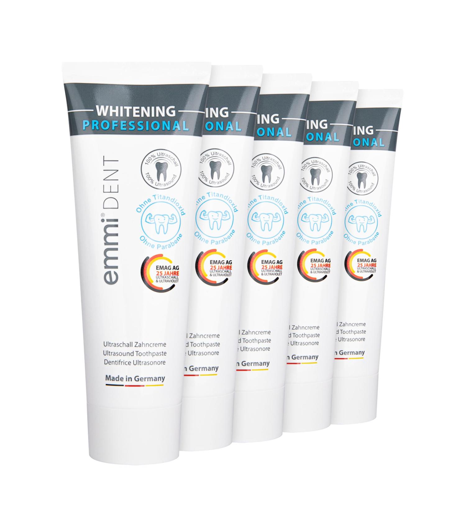 EMMI-DENT Ultrasound Whitening Toothpaste | Gentle Formula for Sensitive Teeth | Vegan Gluten-Free Non-Toxic | 5 Pack (75ml x 5) - Buy Online on GoSupps.com