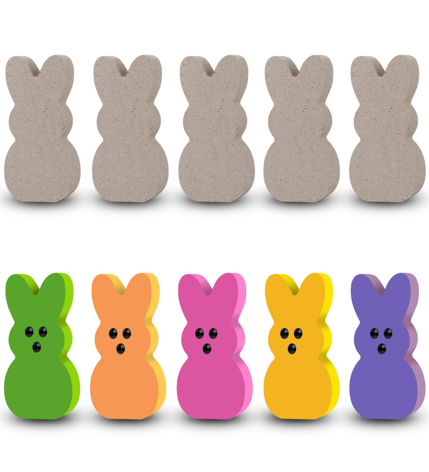 10 Unfinished Wooden Bunnies with 3D Eyes for Kids Easter Crafts - Wood Bunny Cutouts - Buy Online on GoSupps.com