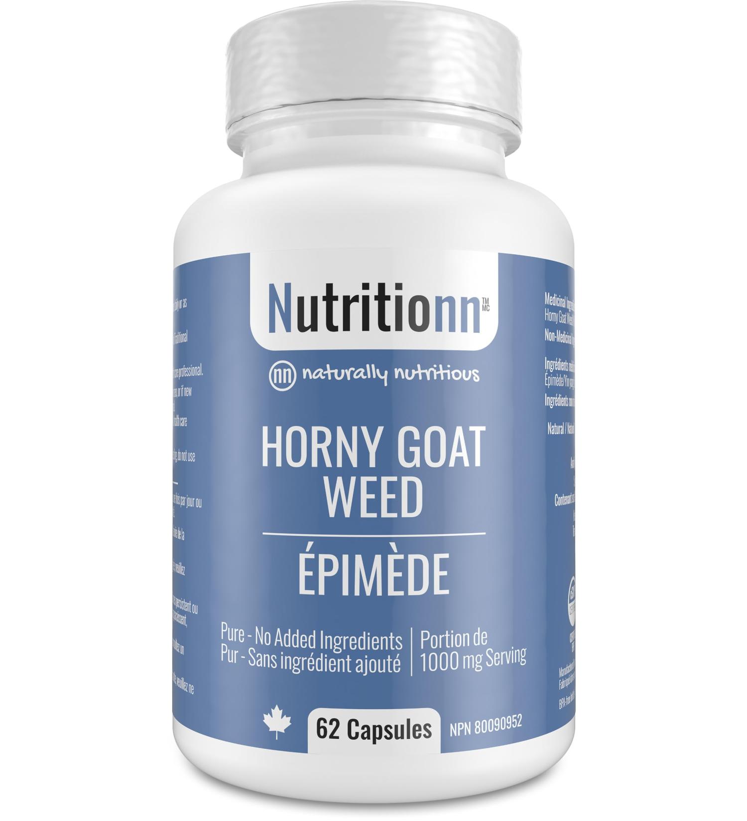 Horny Goat Weed by Nutritionn - 100% Pure Epimedium (HGW) With No Added Ingredients - 500 mg Capsules 1000 mg Once-Daily Serving - Premium Natural Health Supplement - Buy Online on GoSupps.com