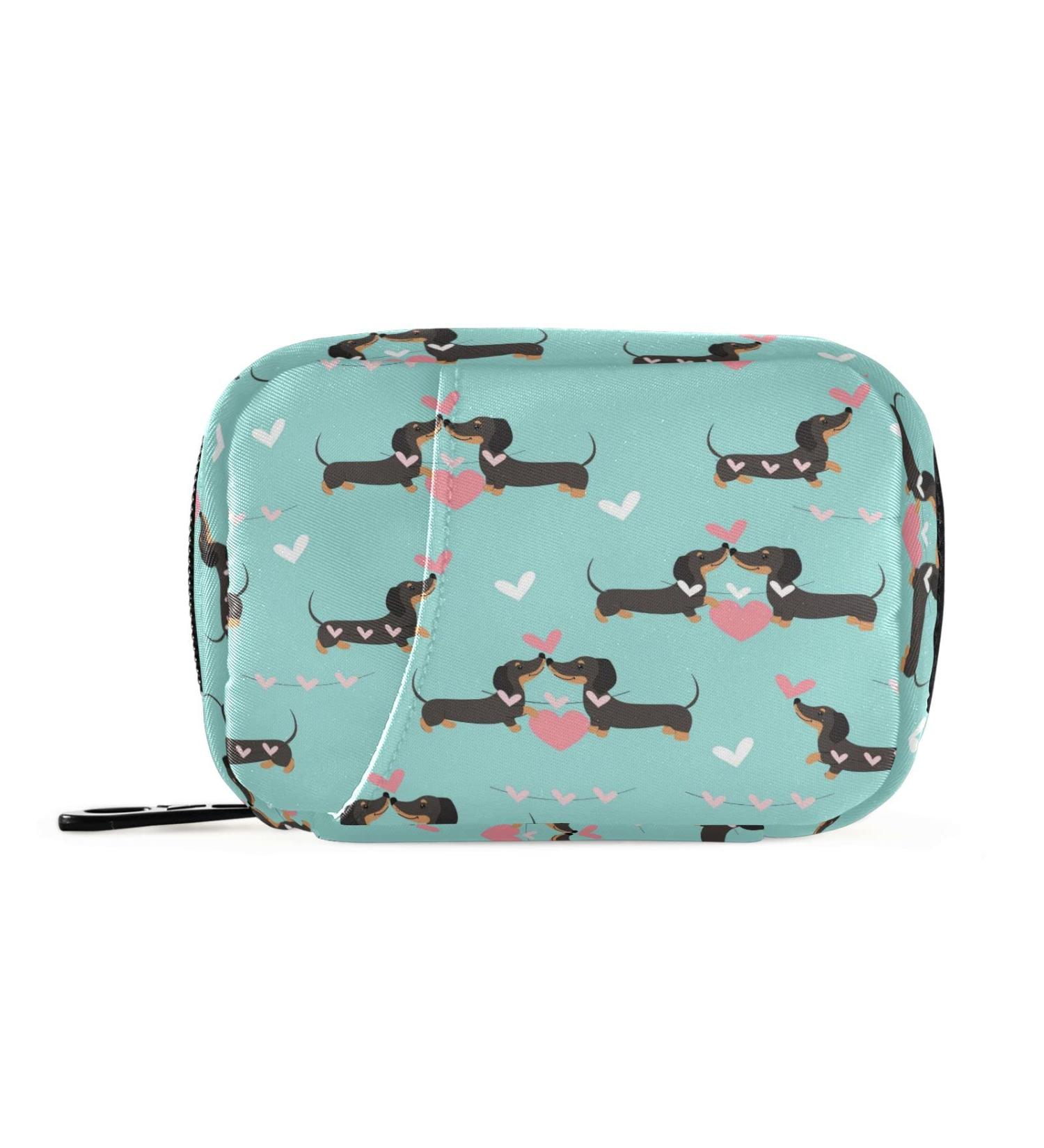 Shop Naanle Valentine's Dachshund Dog Pill Box - 7 Day Travel Organizer Compact Vitamin & Supplement Holder Multi-colored Zipper Design - Buy Online on GoSupps.com
