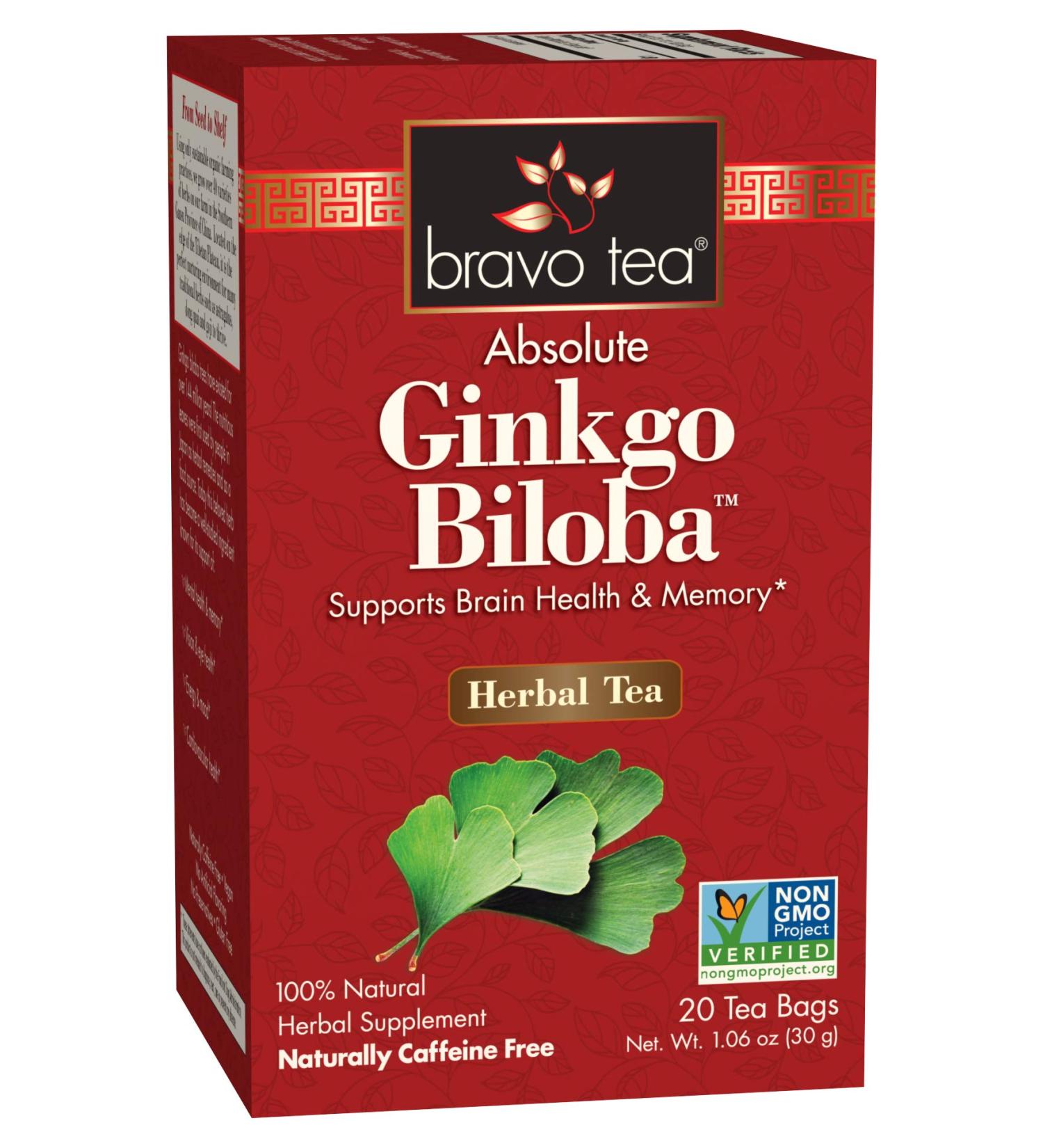 Buy Bravo Tea Absolute Ginkgo Biloba Herbal Tea - Caffeine Free, 20 Bags - Buy Online on GoSupps.com