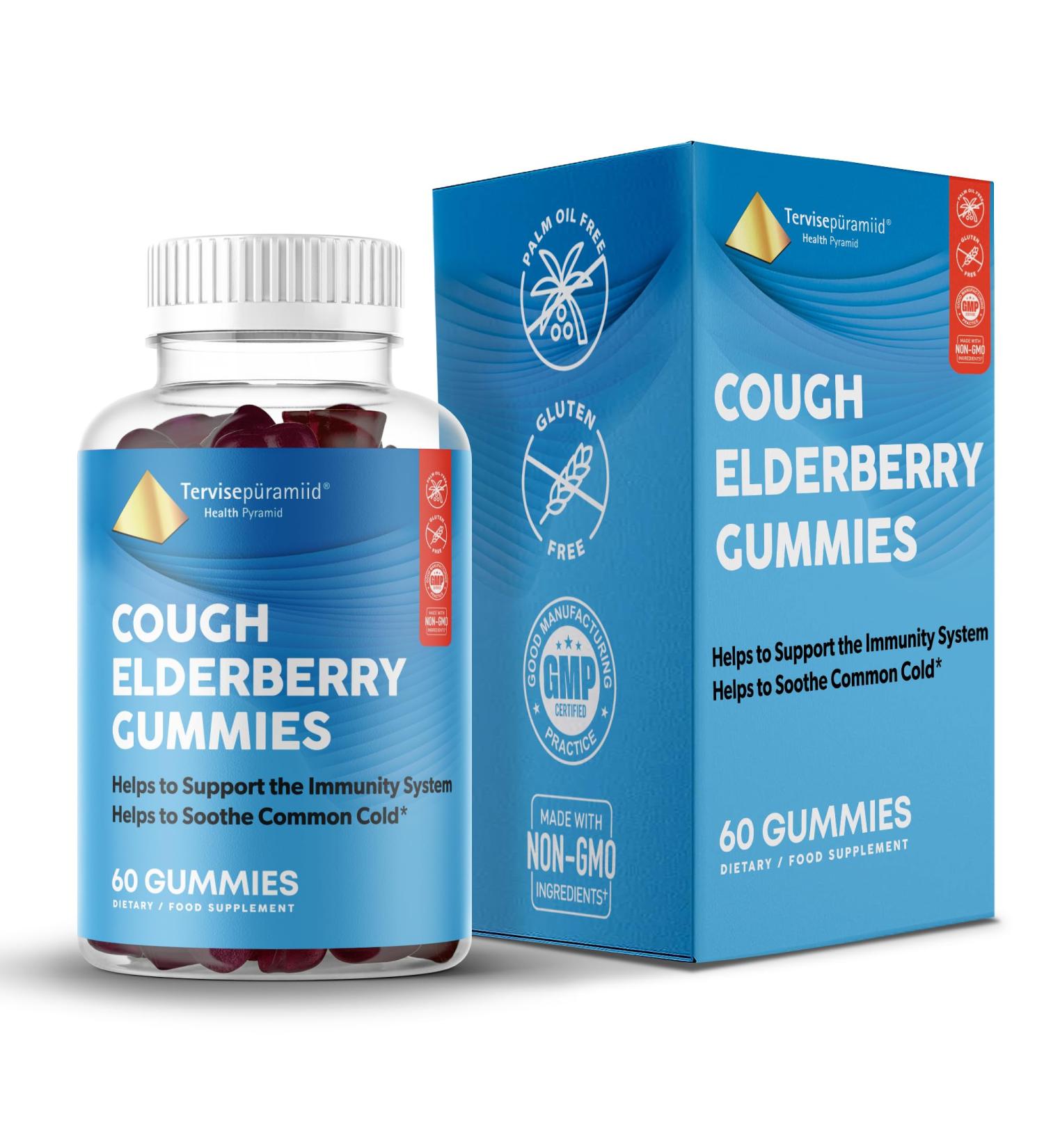 Health Pyramid Elderberry Cough Gummies with Honey, Vitamin C & Zinc - 60 Gummies - Buy Online on GoSupps.com