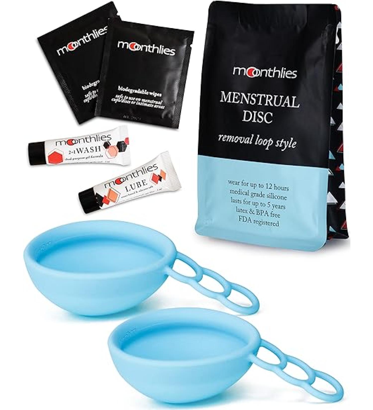 MOONTHLIES Reusable Menstrual Disc | Period Disc with Removal Loop Stem - Blue - Pack of 2 - Buy Online on GoSupps.com
