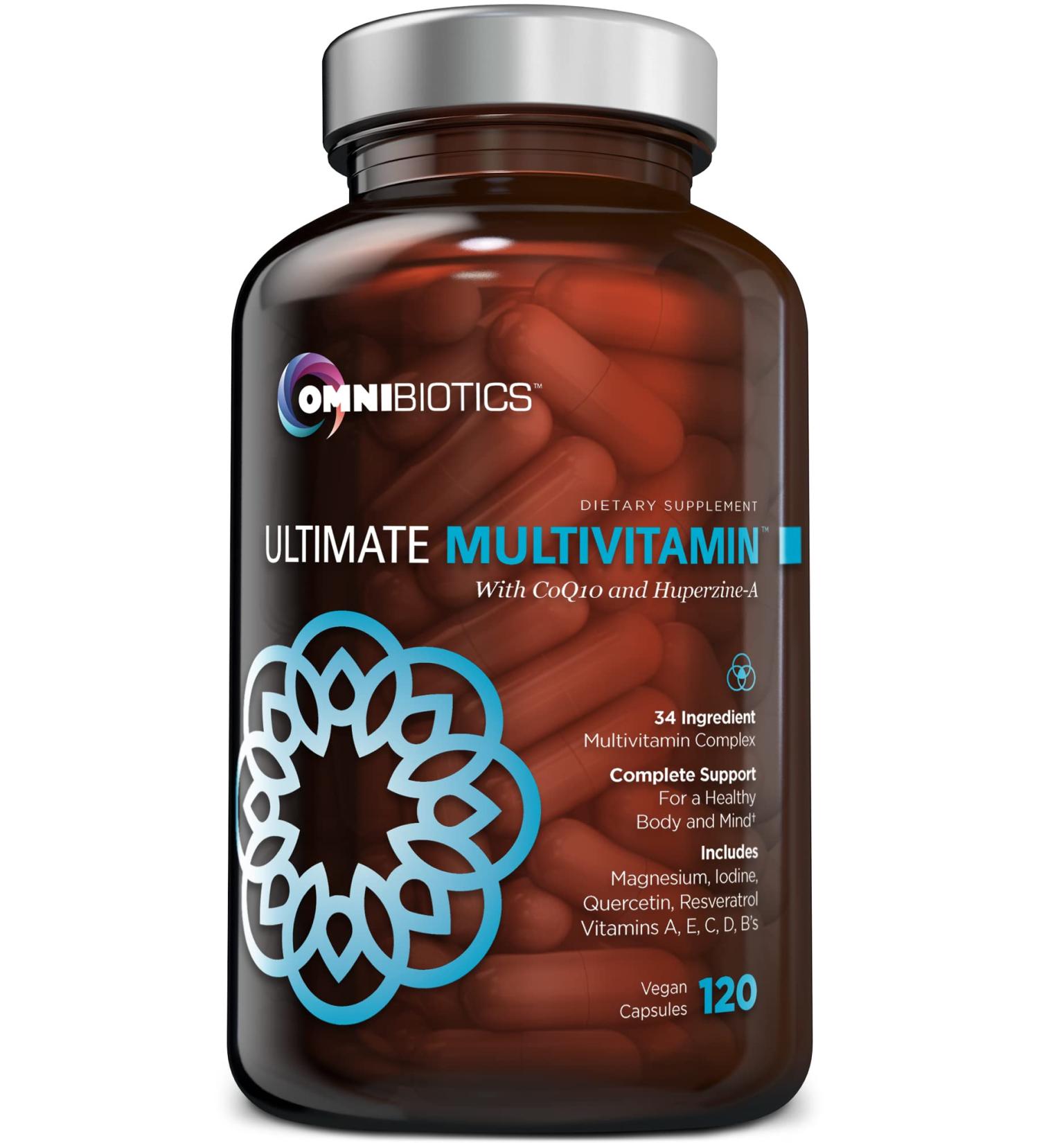 OmniBiotics Ultimate Daily Multivitamin for Women & Men 34 Essential Ingredients Including Vitamin A, C, D, E, B6, B12, Biotin, Zinc 120 Vegan Capsules Ultimate Daily Multivitamins 120 Count (Pack of 1) - Buy Online on GoSupps.com