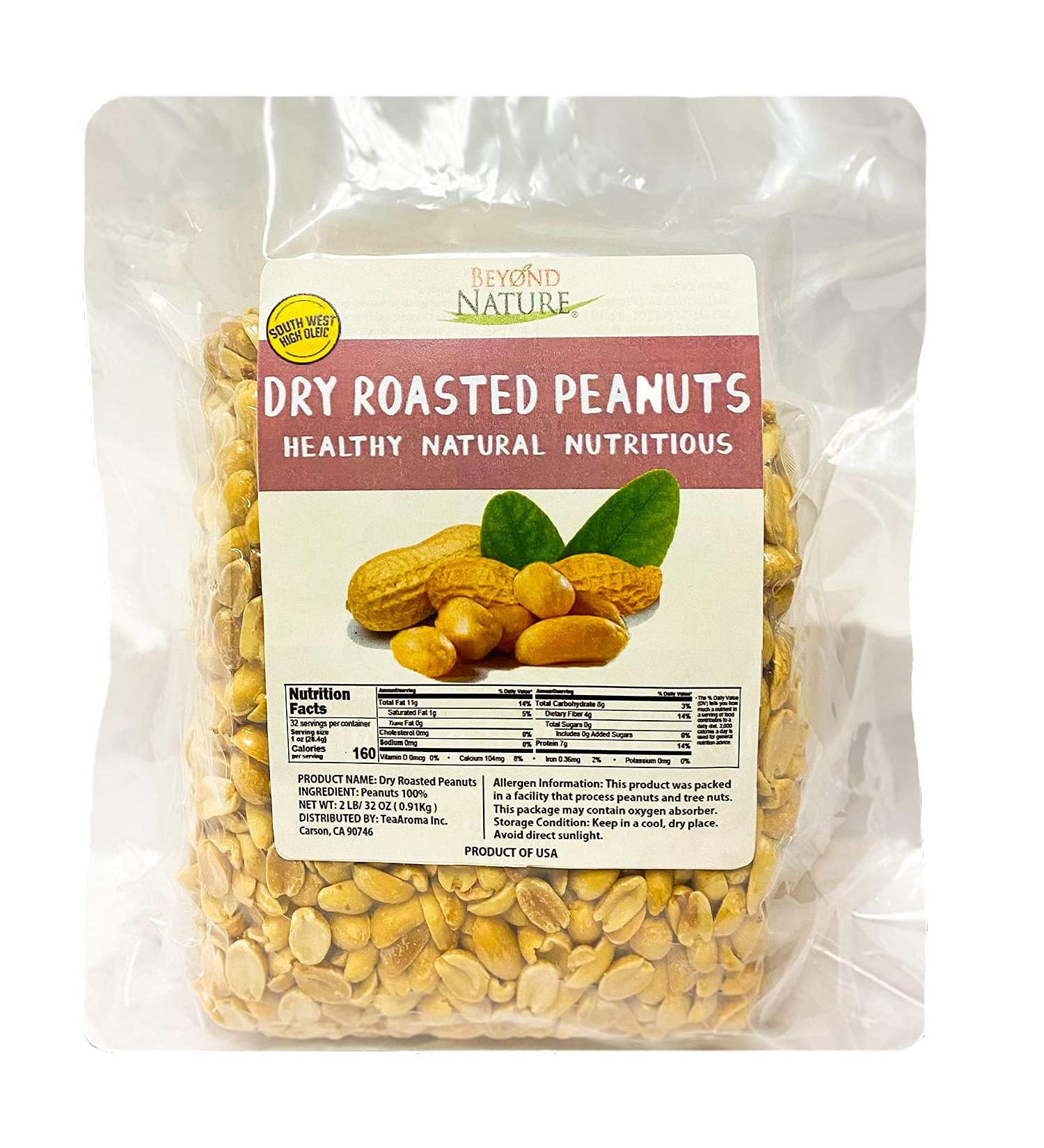 Beyond Nature Dry Roasted Peanuts - Vacuum Sealed, Non GMO, Low Carb, Gluten Free, Keto & Vegan Snack - 2 LB - Buy Online on GoSupps.com