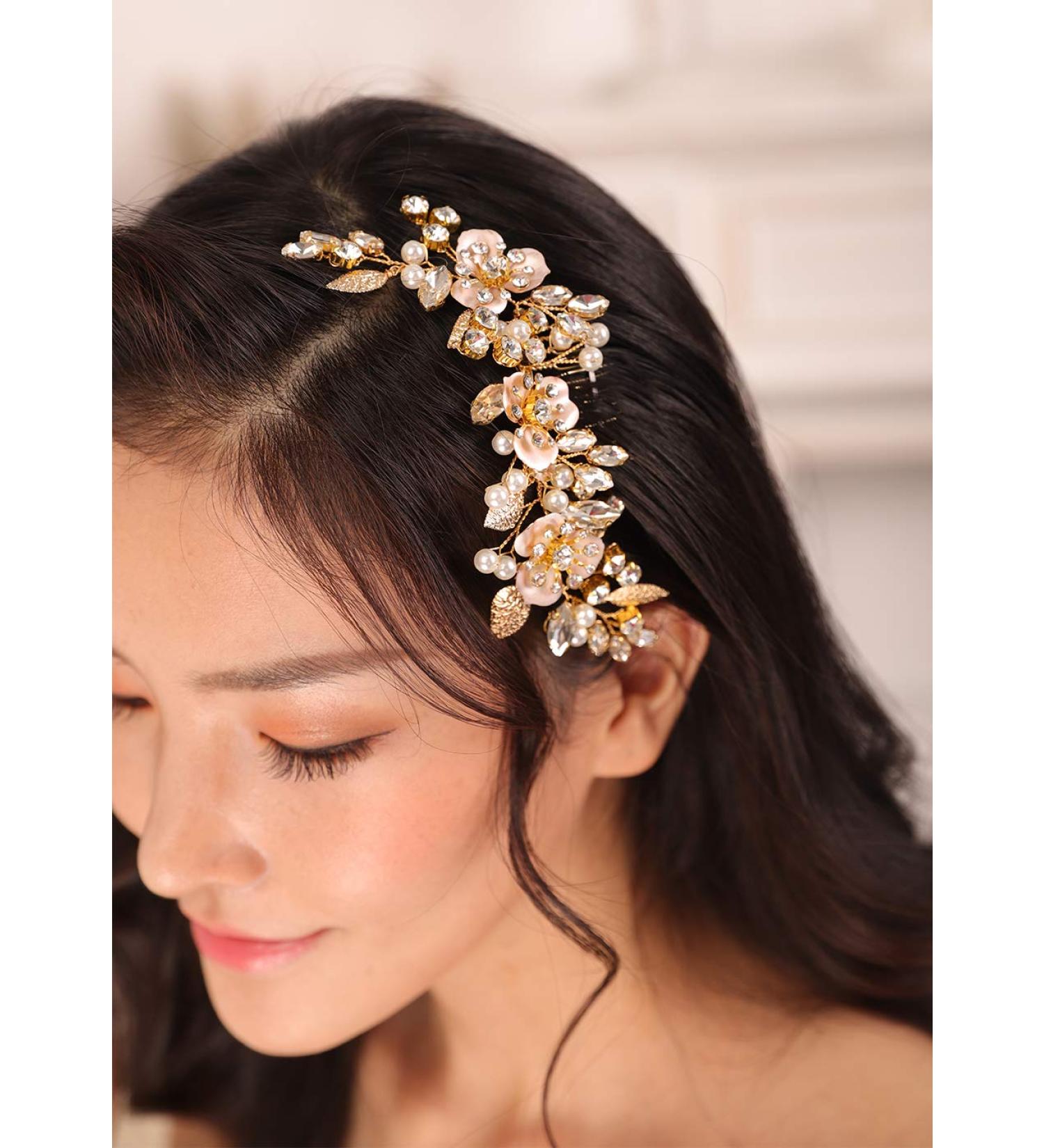 Kercisbeauty Gold Flower and Rhinestone Hair Comb for Wedding Brides Bridesmaid Crystal Head Pieces Collection for Women - Buy Online on GoSupps.com