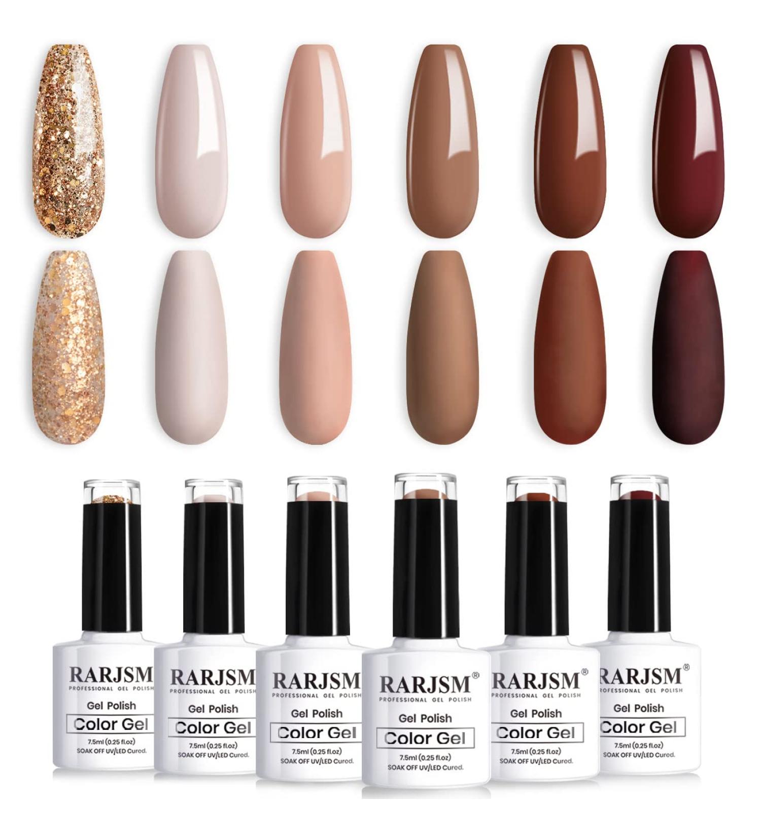 6-Piece Gel Nail Polish Set: Brown, Coffee, Wine Red, Burgundy, Nude, Purple, Pink, Champagne, Gold Glitter - Winter Colors | Soak Off, Salon-Quality, Ideal for Beginners & DIY Manicures - Buy Online on GoSupps.com