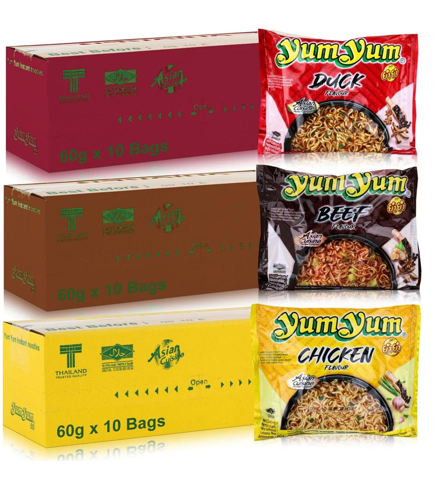 30 x 60g YumYum Instant Noodle Soups - Delicious Duck Beef & Chicken Flavors - International Shipping Available - Buy Online on GoSupps.com