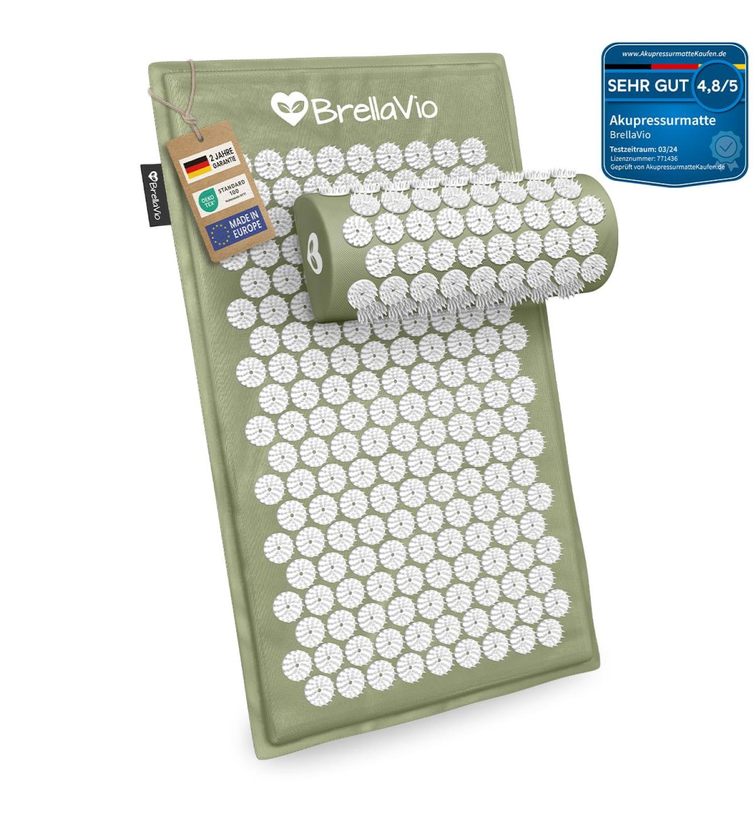 BRELLAVIO Acupressure Mat & Pillow - Ultimate Relaxation for Back Neck Shoulders & Feet | Green Acupuncture Massage Mat for Pain Relief - Buy Online on GoSupps.com