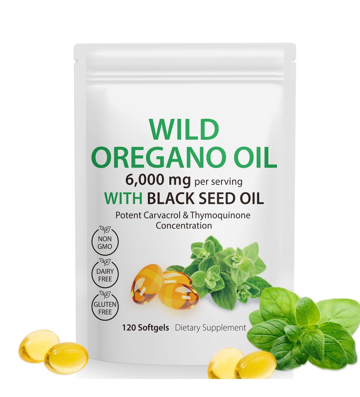 SDJUFEI Oregano Oil Capsules Organic Oil of Oregano Softgels 120 Count 2-in-1 6000mg of Oregano with Black Seed Oil 200mg Non-GMO Gluten Free - Buy Online on GoSupps.com