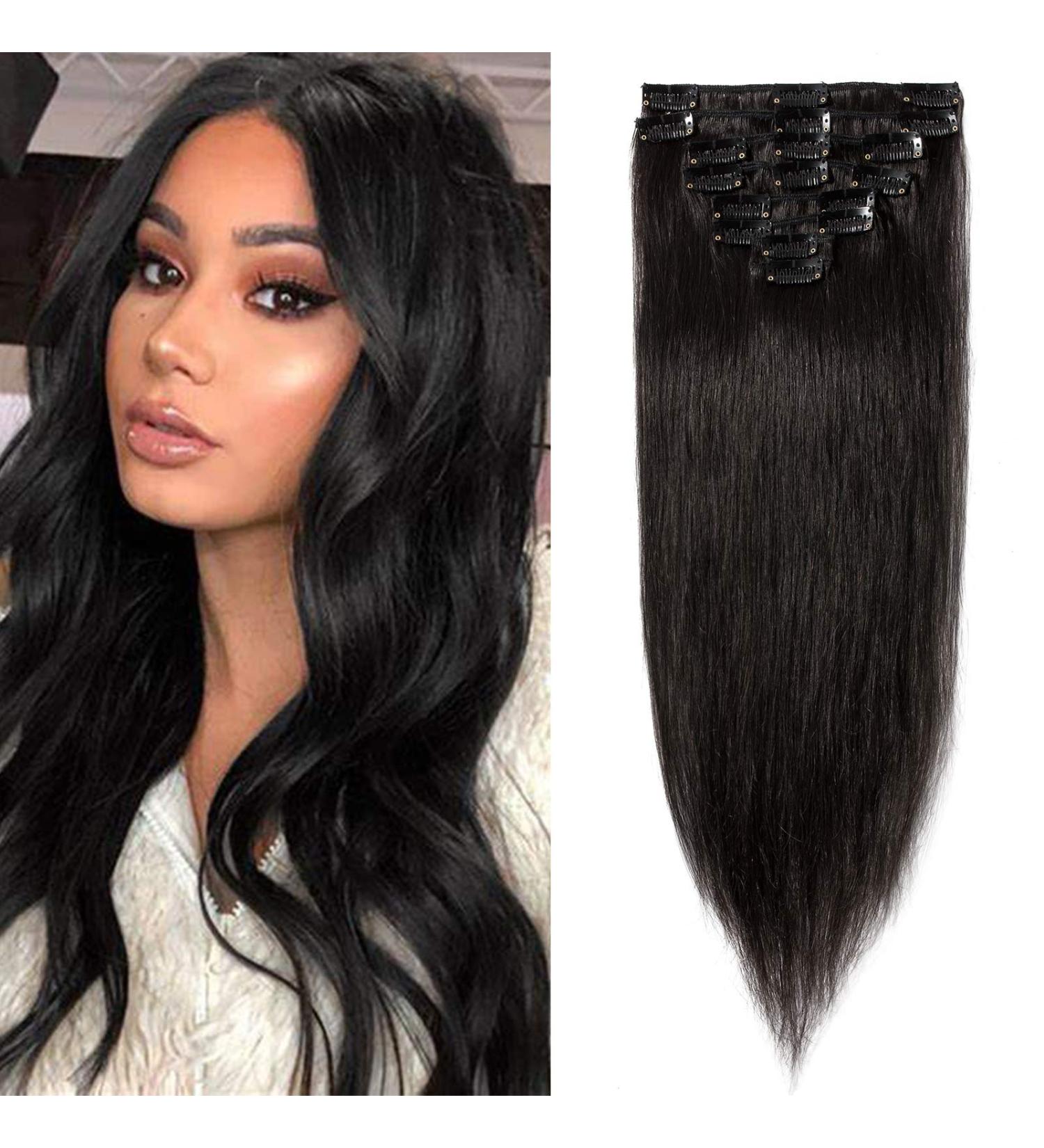 Buy Cheap Real Hair Clip-in Extensions | 8-Piece Set - Natural Soft Black Remy Hair 16 (40cm) - 65g - Buy Online on GoSupps.com