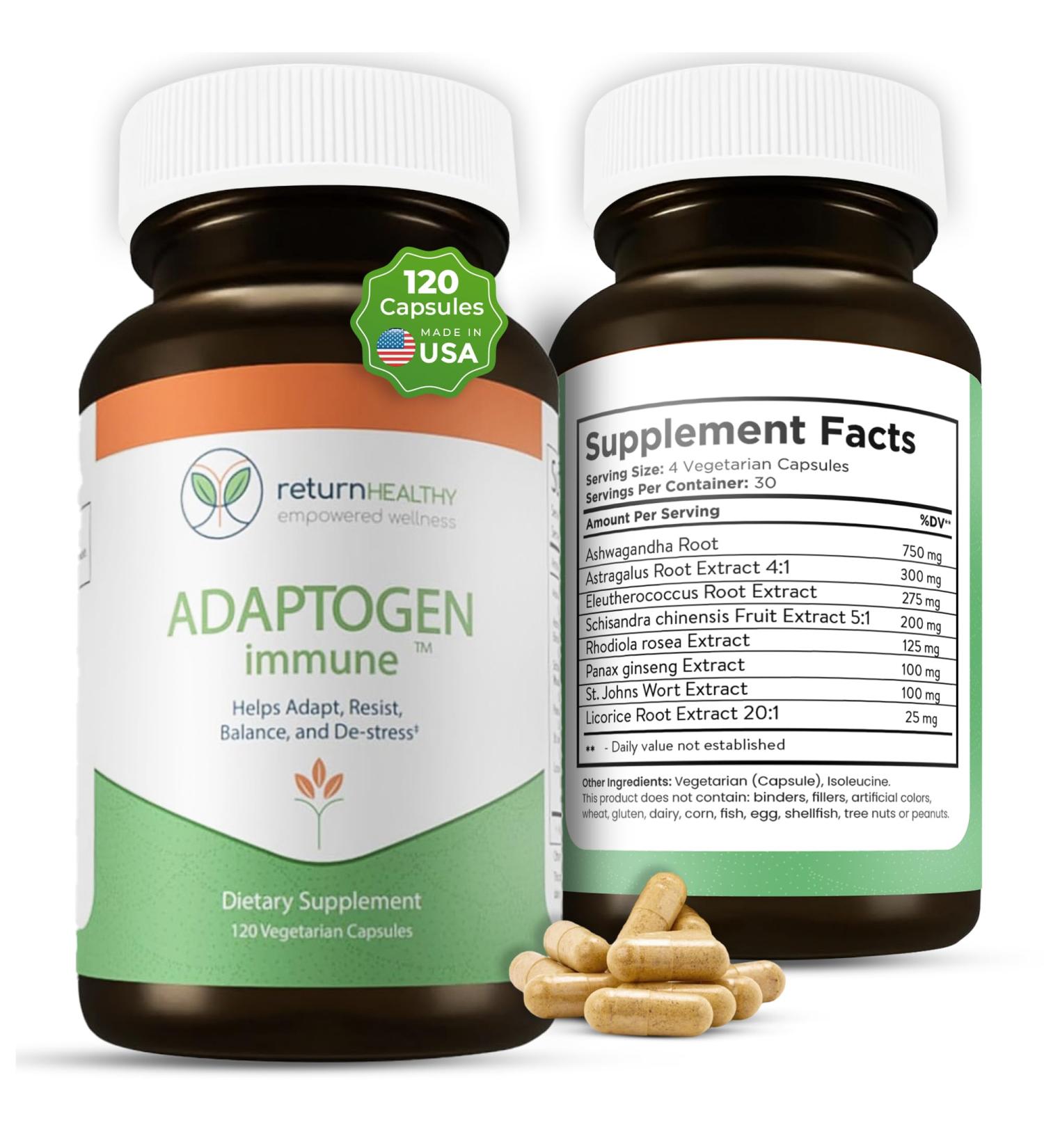 Adaptogen Immune Adaptogens Supplements Ashwagandha Supplements with Siberian Ginseng Astragalus Root and More - Promotes Healthy Body Functioning - Stress Relief Supplement 120 Capsules - Buy Online on GoSupps.com