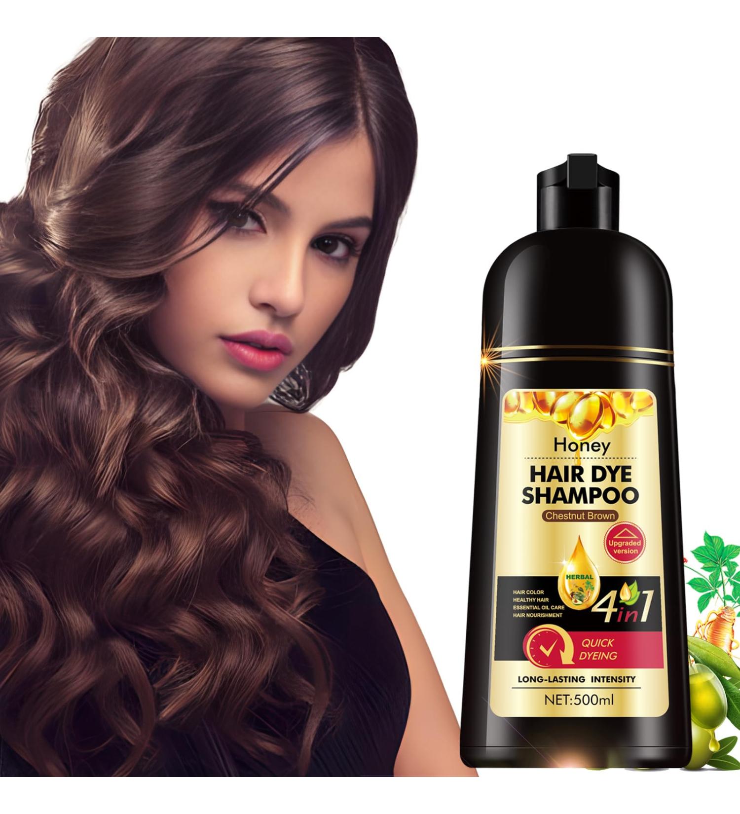 Herbal Instant Hair Dyeing Shampoo - Chestnut Brown | 3-in-1 Long-Lasting Hair Tint for Men & Women - Natural Herbs & Honey - 500ML - Buy Online on GoSupps.com