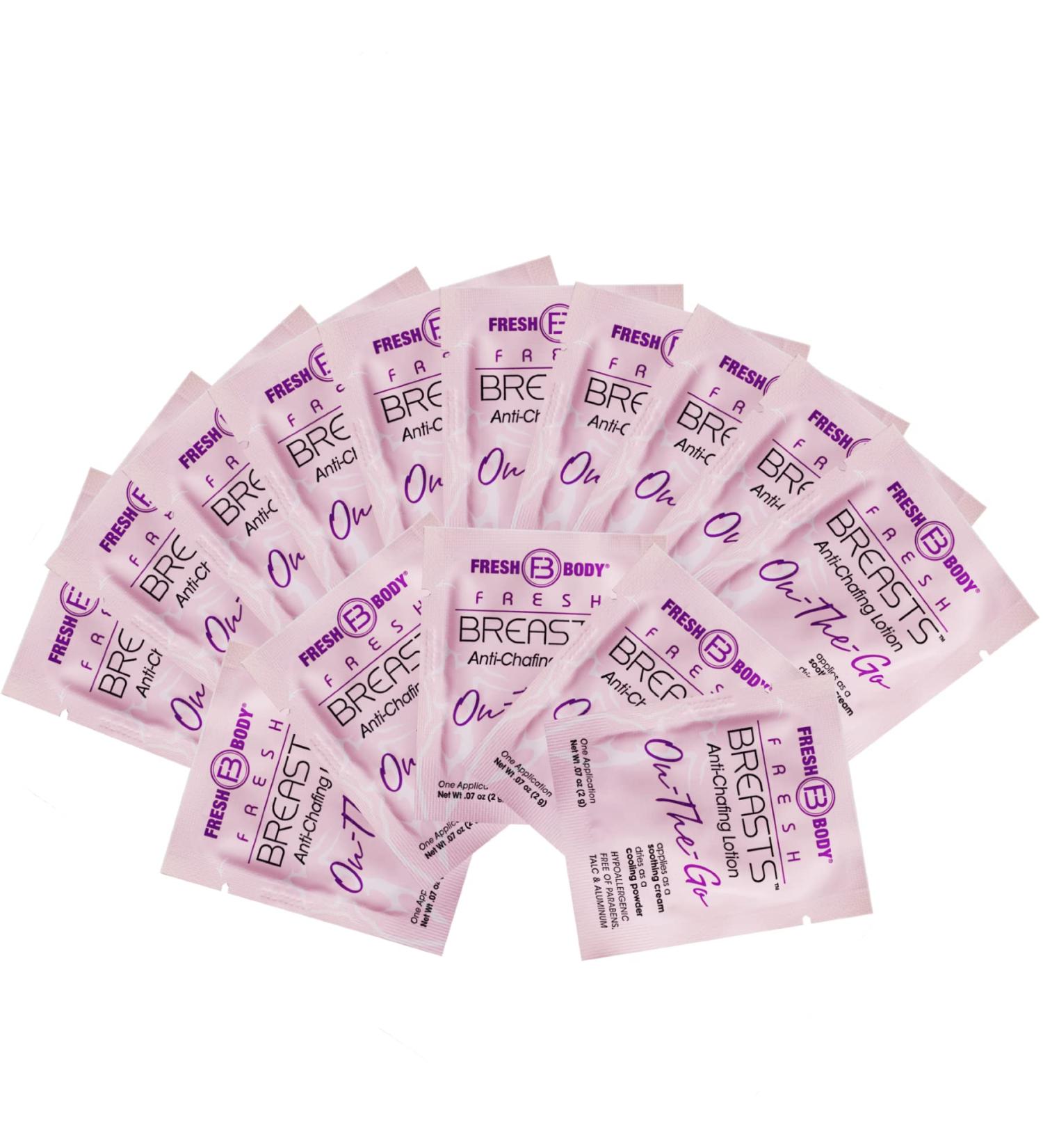 Fresh Body FB Breasts On-The-Go Anti Chafing Deodorant Lotion to Powder - Unscented 0.07 oz Travel Size (30 Pack) Soothing Lotion for Women - No Talc Aluminum or Fragrance 0.07 Ounce (Pack of 30) - Buy Online on GoSupps.com