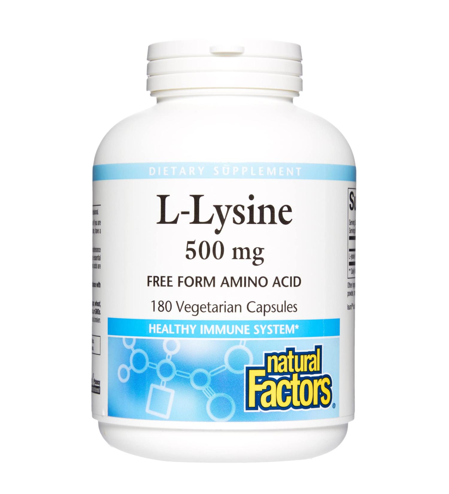 Natural Factors L-Lysine 500 mg 180 Vegetarian Capsules - Buy Online on GoSupps.com