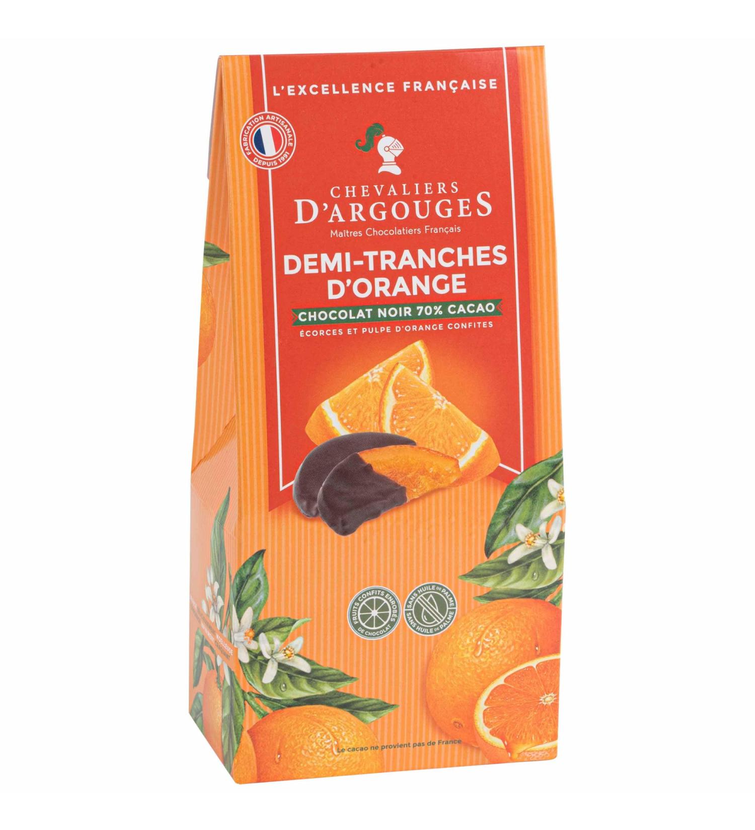CHEVALIERS D'ARGOUGES French Master Chocolatiers Half slices of orange coated dark chocolate 70% - Tasting case 150g - Buy Online on GoSupps.com