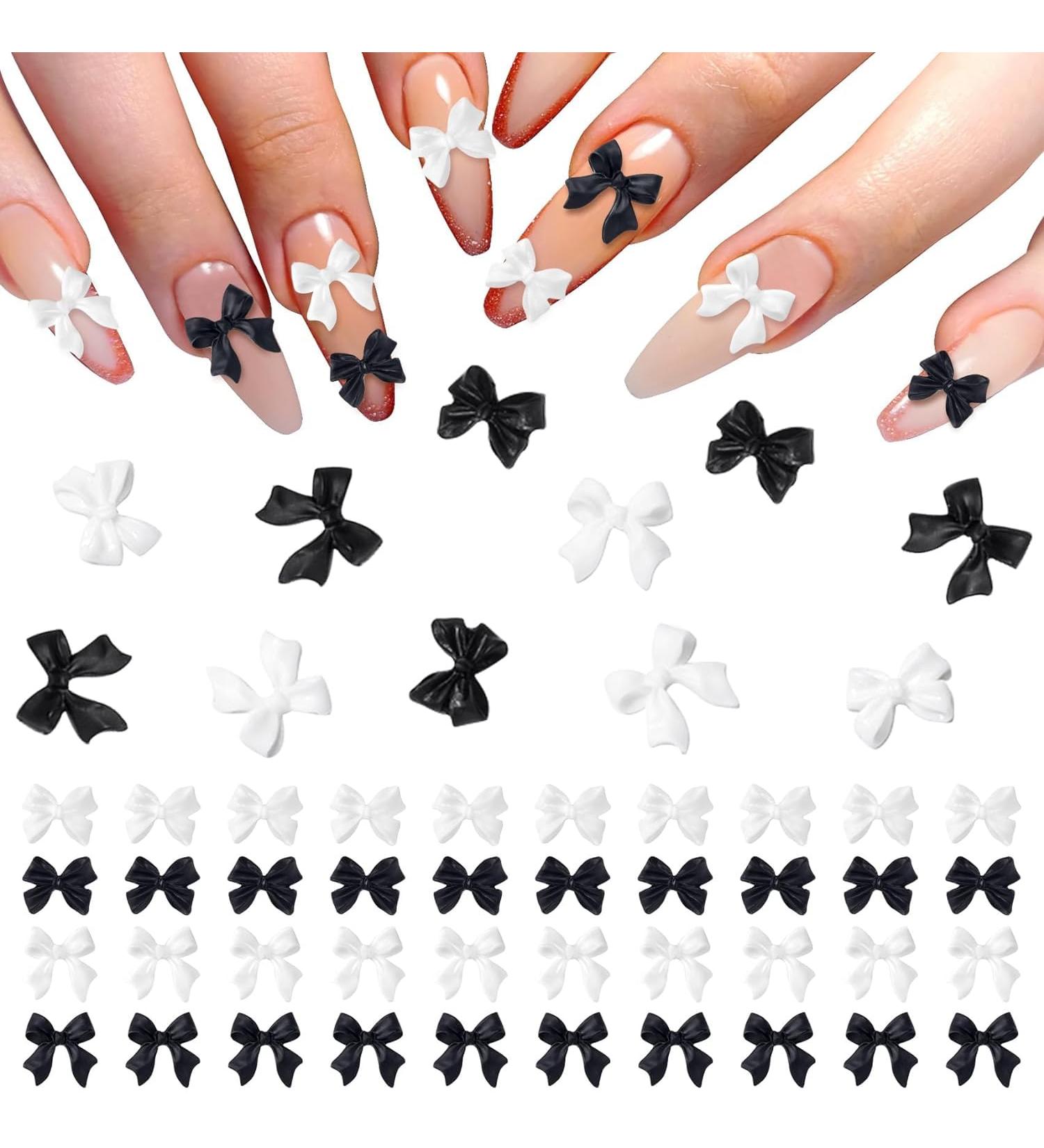300stk Butterfly Pearl Nail Charms - 3D Black & White Bow Knot Decorations for Women & Girls - Acrylic Nail Art - Buy Online on GoSupps.com