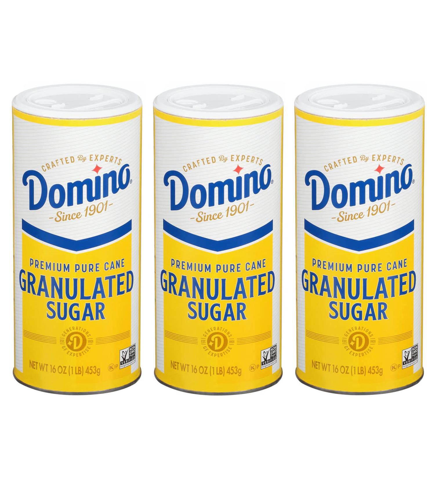 Domino White Granulated Pure Cane Sugar 16 Oz Canister - Pack of 3, 1 Pound Each - Buy Online on GoSupps.com