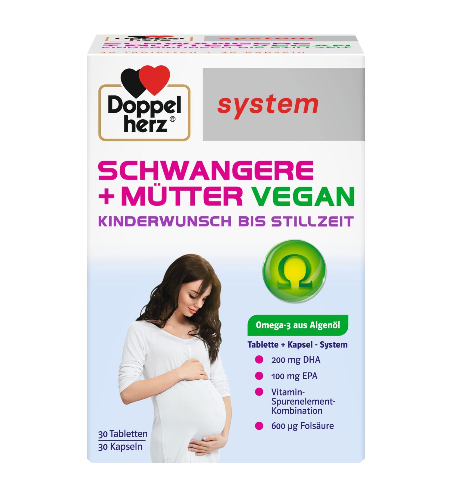 Doppelherz System Vegan Folic Acid for Pregnant Women & Mothers - 30 Tablets + 30 Capsules | Essential Nutrients for Fertility Pregnancy & Breastfeeding - Buy Online on GoSupps.com