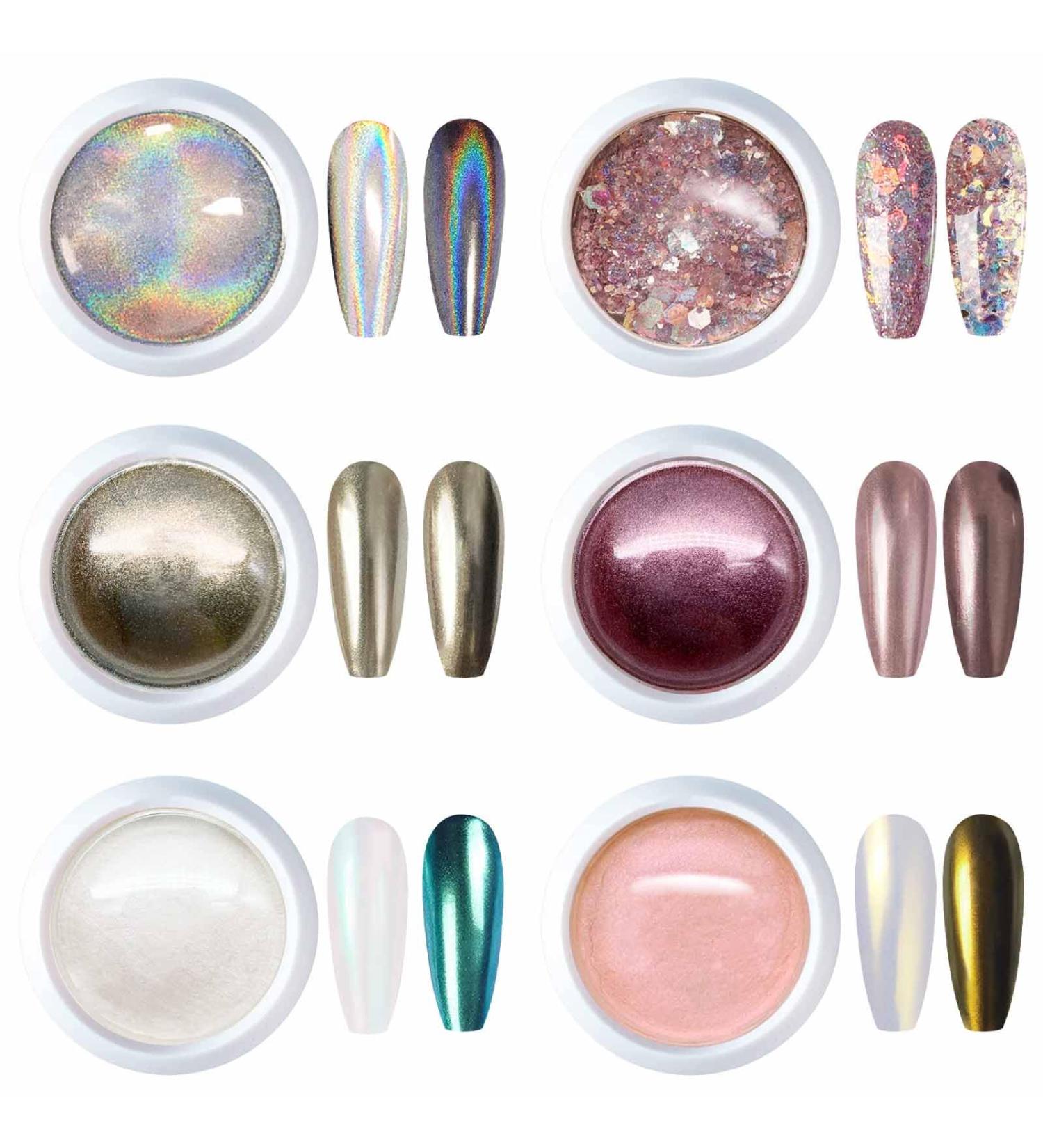 GZMAYUEN Chrome Nail Powder Set - 6 Colors Mirror Effect Metallic Pigment for Stunning Nails | International Shipping Available - Buy Online on GoSupps.com