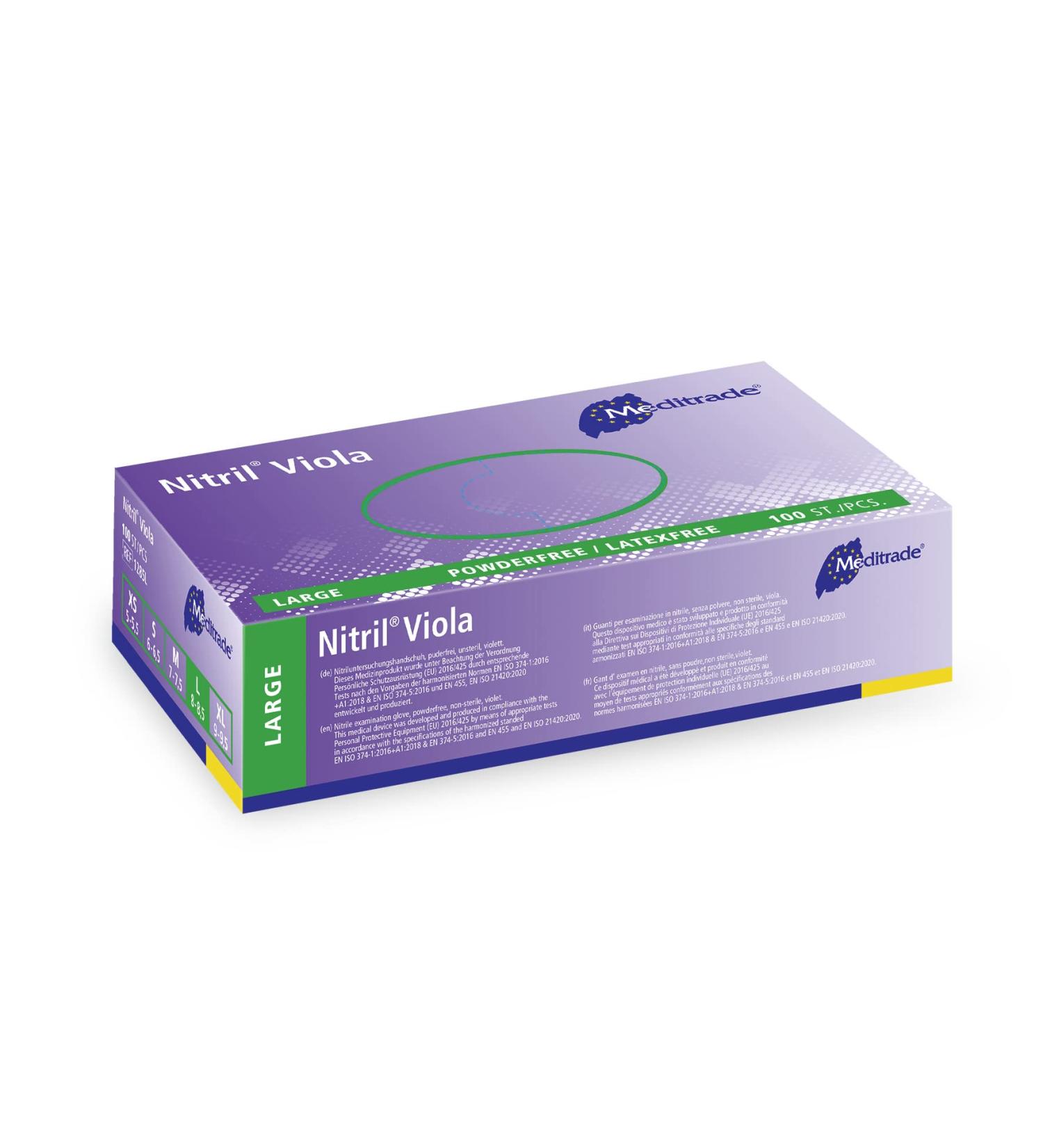 Meditrade Nitrile Examination Gloves - Medium Powder Free Hypoallergenic Heavy Duty Long Cuff Ambidextrous Disposable for Any Sector Bulk Buy (Large) (Violet) - Buy Online on GoSupps.com
